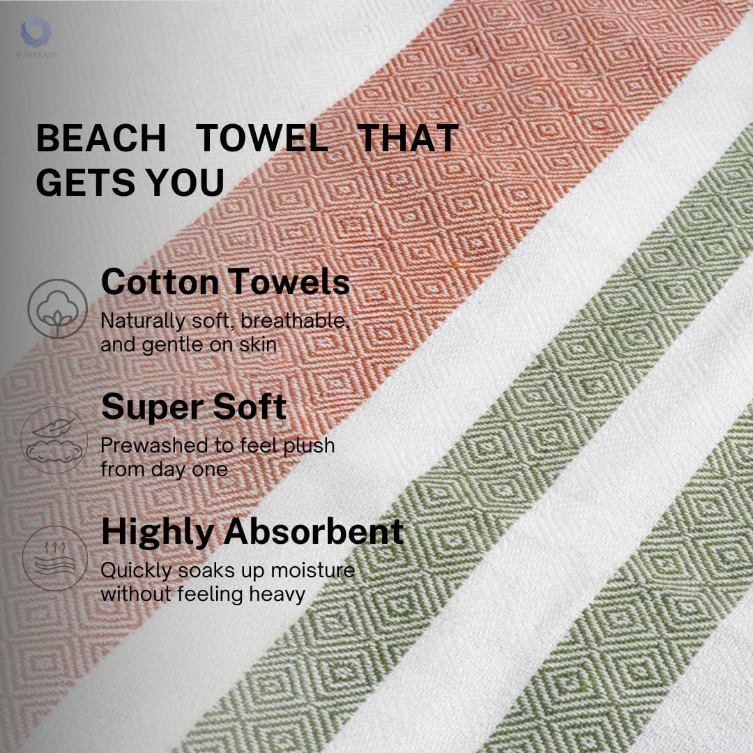 Cotton Turkish Beach Towel with Towels Oversized 36"x72" Pool Absorbent Extra Large Quick Dry Sand Travel Towel (Kavee Mist, 2 Pack)