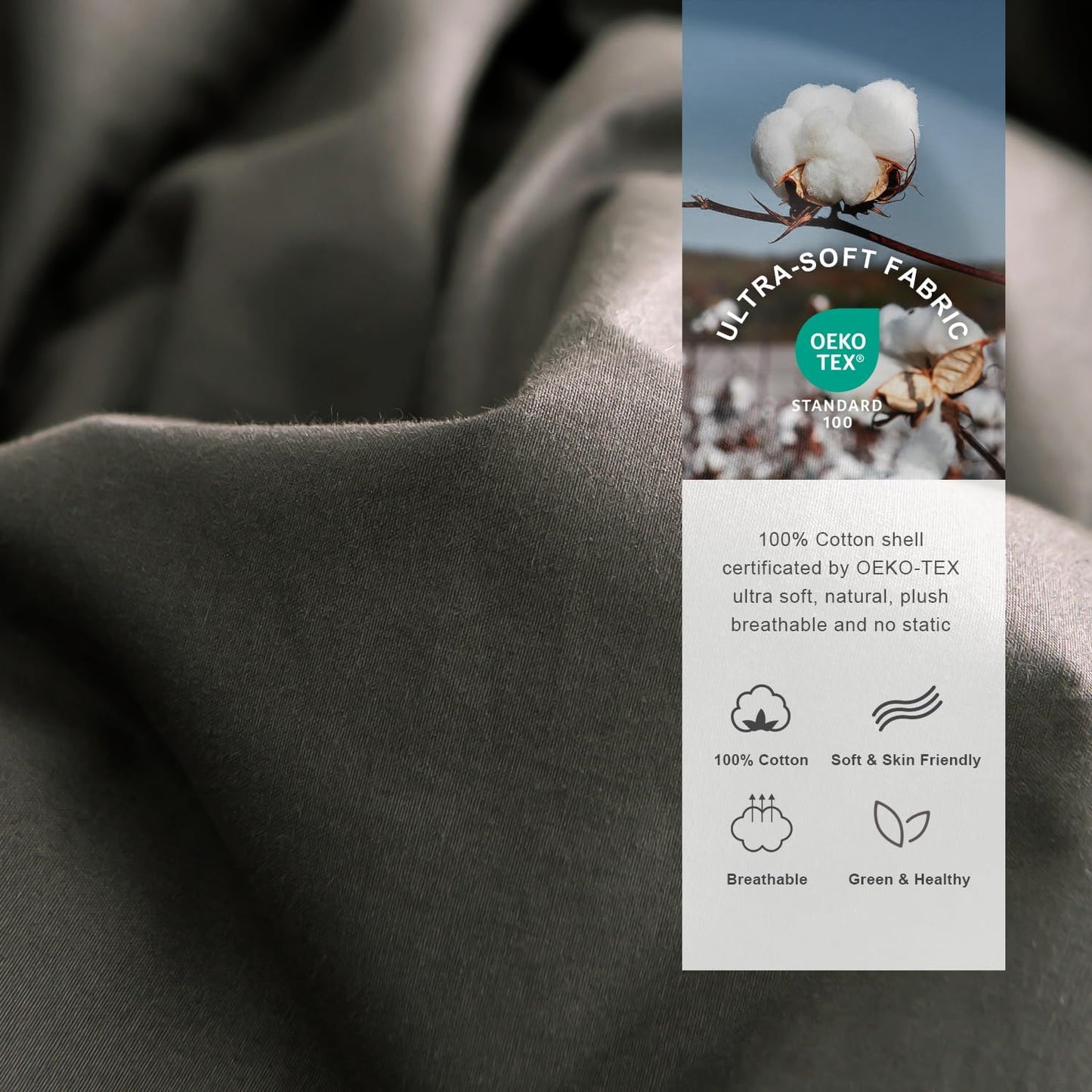 Royoliving Premium Feathers Down Duvet Insert Comforter Queen Size Charcoal Grey Heavyweight Thickened Winter 100% Cotton Cover with Corner Tabs (90x90, 60 oz)