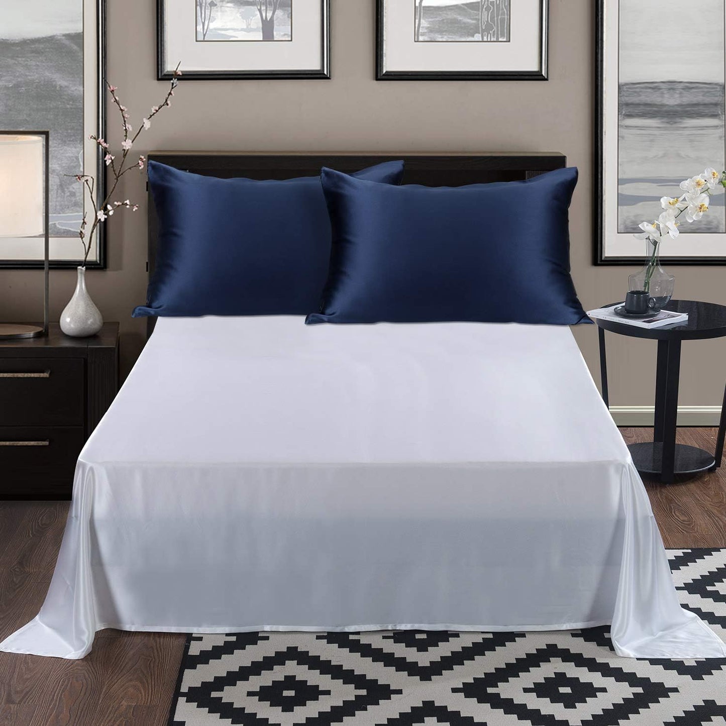 ALASKA BEAR Silk Pillowcase Queen Size Gift Set for Skin and Hair Care Beauty Sleep 100 Percent Organic Mulberry Pillow Slip Case (1pc, Navy)