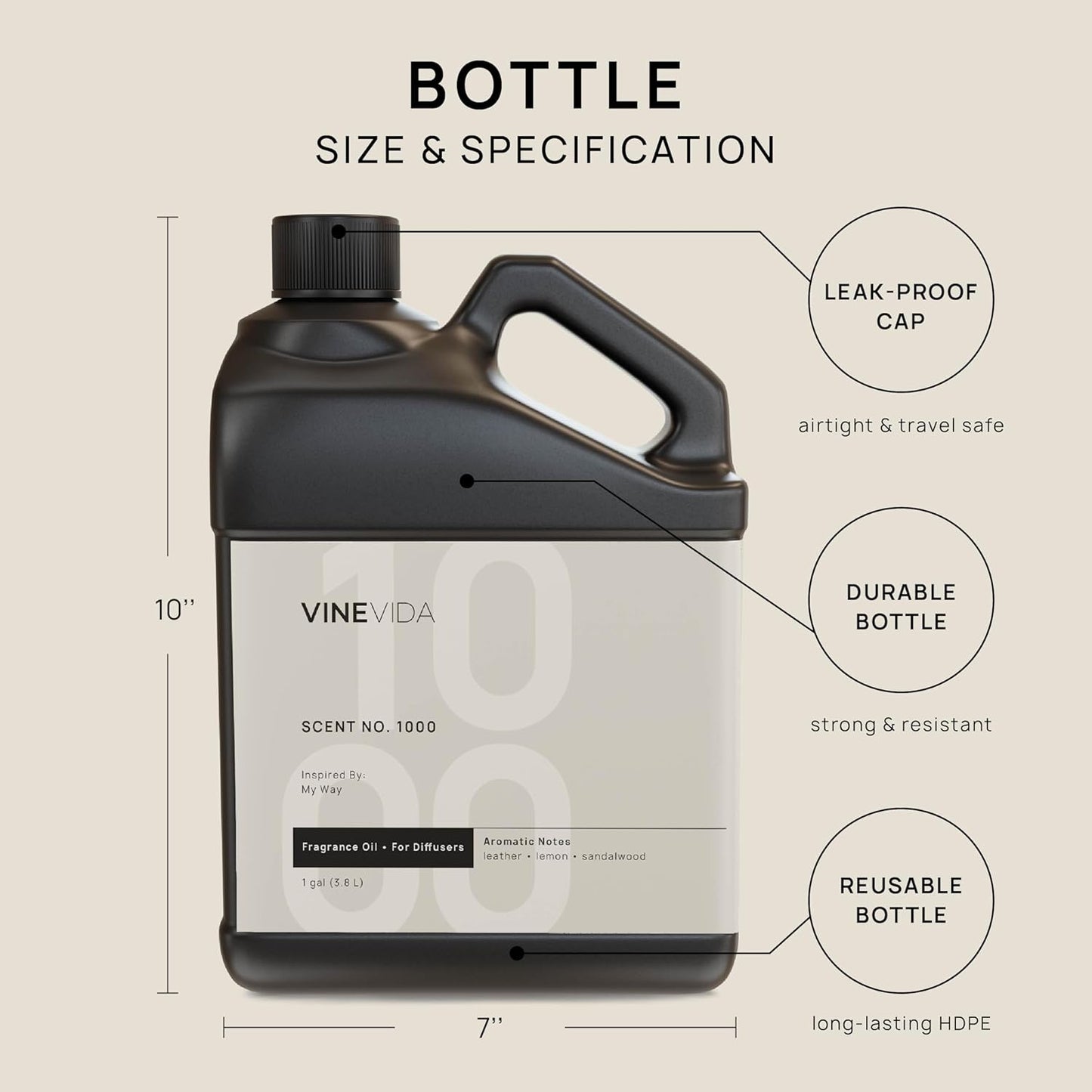 VINEVIDA [128 Fl Oz] Scent NO. 1000 Inspired by My Way Fragrance Oil For Cold Air Diffuser, Aromatic Notes of Leather Lemon Sandalwood, Essential Oil for Diffuser Oil Refill & Air Freshener Room Spray
