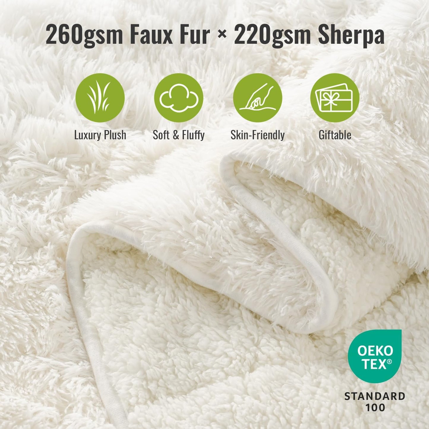 Uttermara Shaggy Faux Fur Weighted Blanket 15lbs, Super Soft Plush Fleece and Cozy Sherpa Reverse, Decorative Long Fur Throw Blankets 48"x72" 15LBS Cream