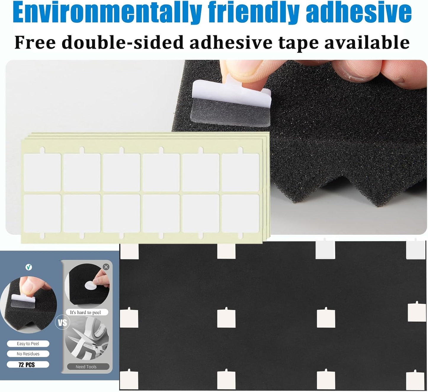 4 Pack Acoustic Panels, 48 x 24 x 2" Sound Proof Foam High Density Studio Wedge Tiles Fire Resistant Acoustic Panels for Home,Office, Recording Room, Studio (Black-4 Pack)