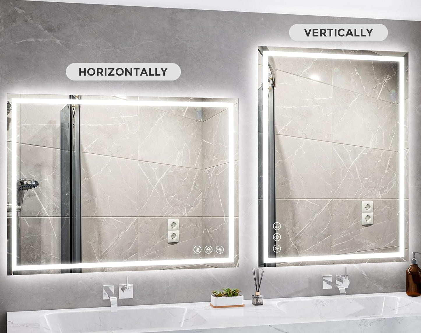 Koonmi 30x55 LED Bathroom Mirror, Backlit + Front Lit, LED Bathroom Mirror with Lights for Wall, 3 Colors, Anti-Fog, Dimmable Brightness, Tempered Glass