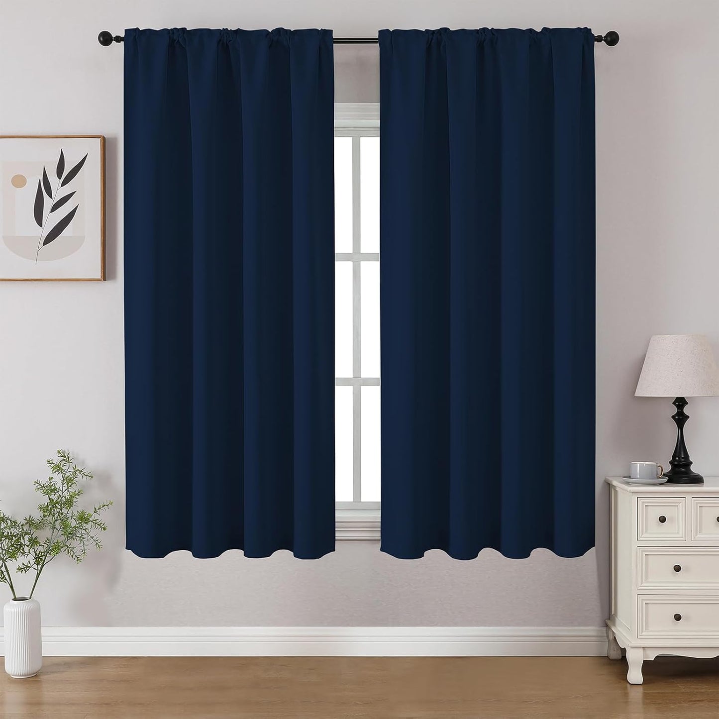 CUCRAF Navy Blue Blackout Curtains 45 inch Length 2 Panels Set, Rod Pocket Room Darkening Drapes for Bedroom Living Room, Insulated Thermal Light Blocking Window Curtain (W52 x L45 Inch)