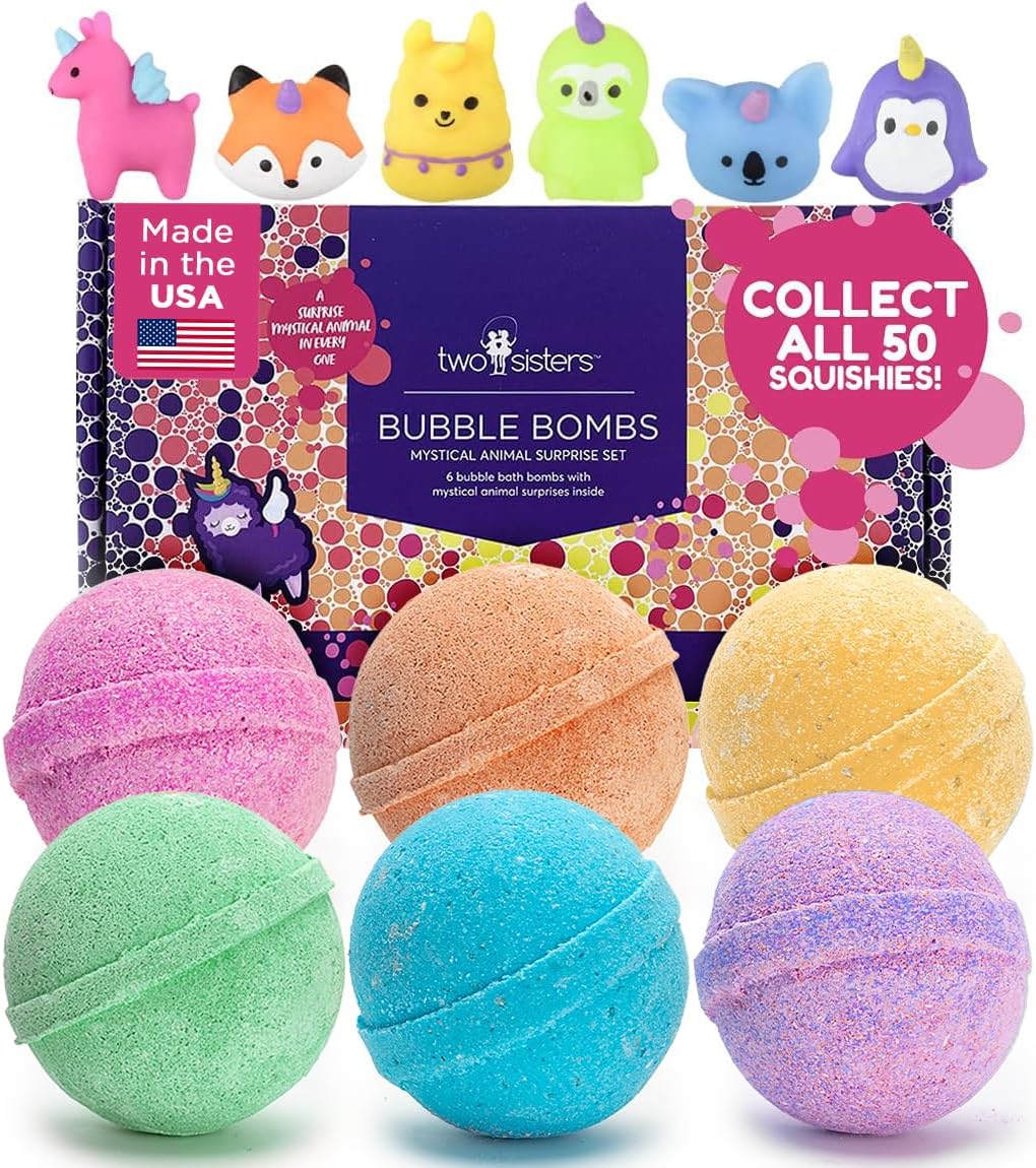 Mystical Bath Bombs for Girls and Boys with Surprise Toys Inside (6 Pack) - Large Bubble Bath Bombs for Kids - Fruity Scents, Fizzies, Made in USA, Mystic Animal - Ideal Holiday Gift by Two Sisters