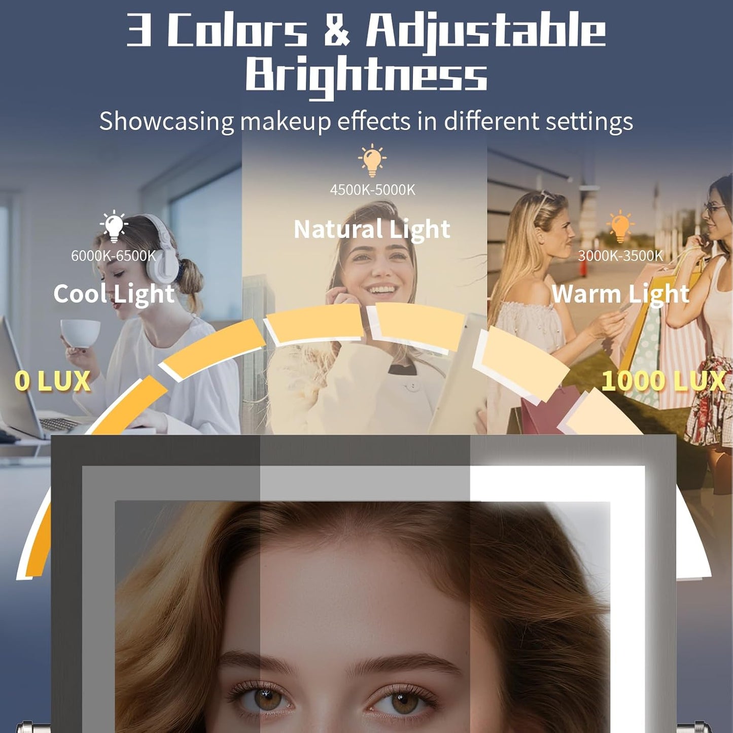 Wall Mounted Makeup Mirror with Lights 4000mAh Rechargeable Double Sided 1X/10X Magnifying Lighted Vanity Mirror with 3 Color Lights & Touch Dimmable 360° Rotation Extension Swing Arm for Bathroom