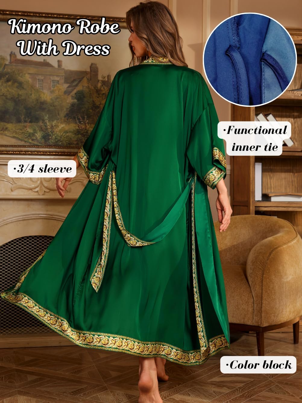 Satin Robe Sets For Women, 2-PC Lightweight Bathrobe, Silk Sleepwear Kimono Bridesmaid Sexy Robes