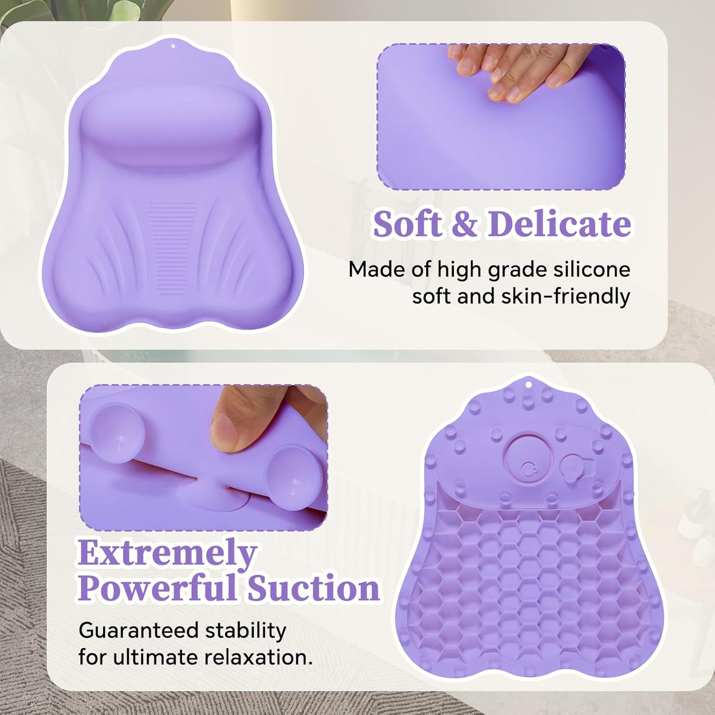 Silicone Bath Pillow for Tub Adults, 4D Air-Cushion Bathtub Pillow for Head Neck and Back Support, Non-Slip Suction Cups, Quick-Drying Waterproof Spa Pillow, Easy to Clean & Store