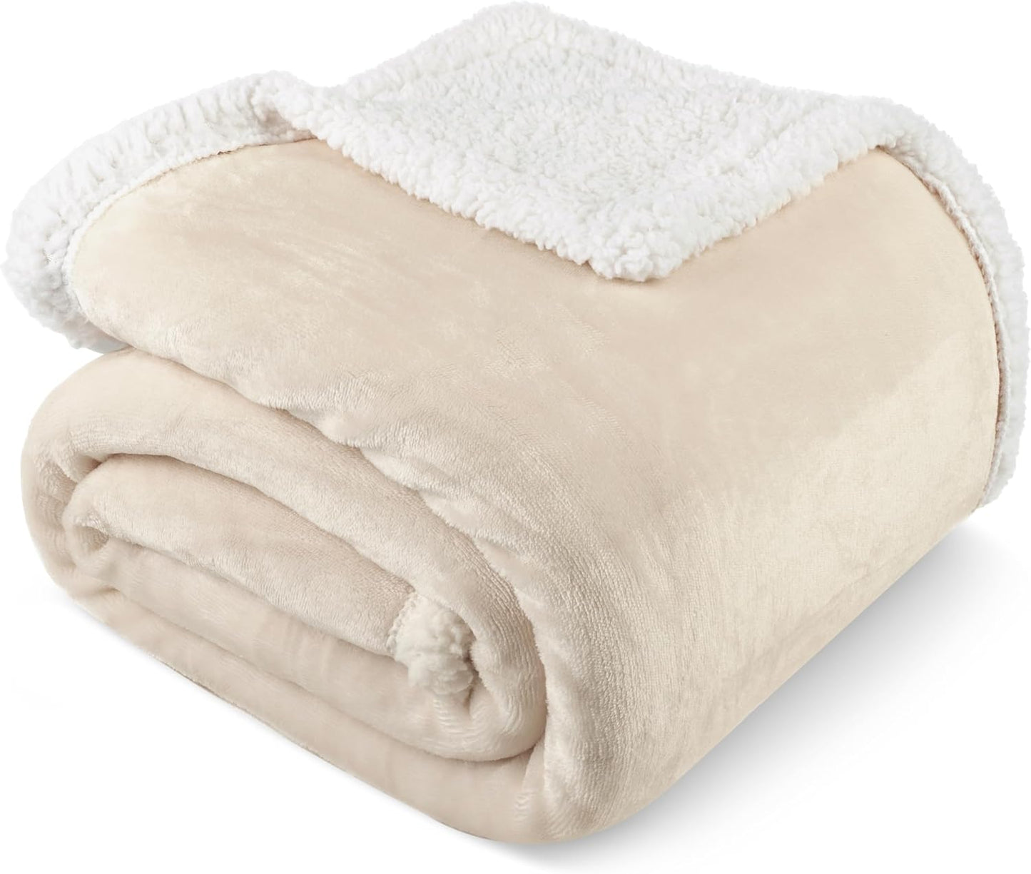 PAVILIA Sherpa Fleece Throw Blanket for Couch, Twin Size, Cream Beige, Plush Soft Fuzzy Sofa Blanket, Cozy Reversible Winter Throw for Women Men, 60x80 Inches