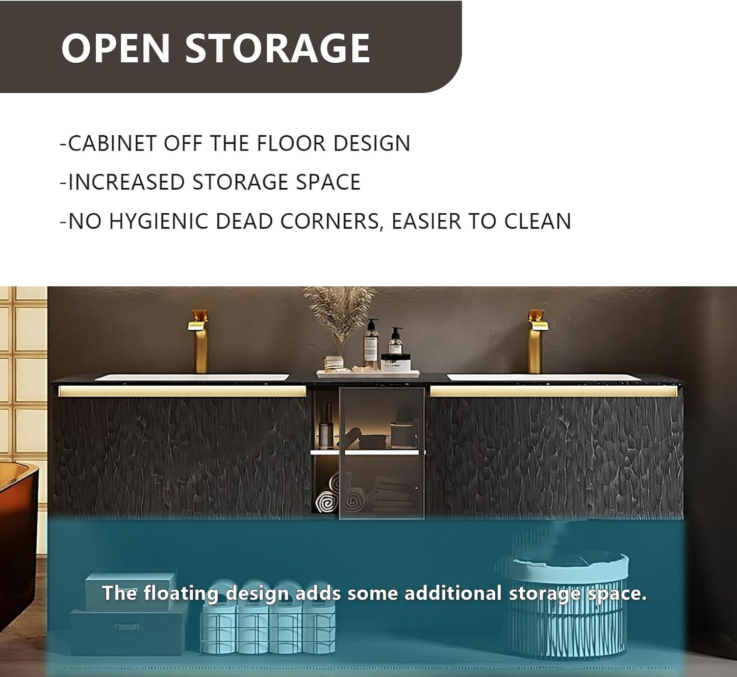 52" Double Bathroom Sink Vanity, Modern Bathroom Vanity Includes LED Smart Defogging Mirror Cabinet & Semi-Open Storage & Ceramic Basin, Floating Bathroom Cabinet with Sensor Light (Dark Brown)