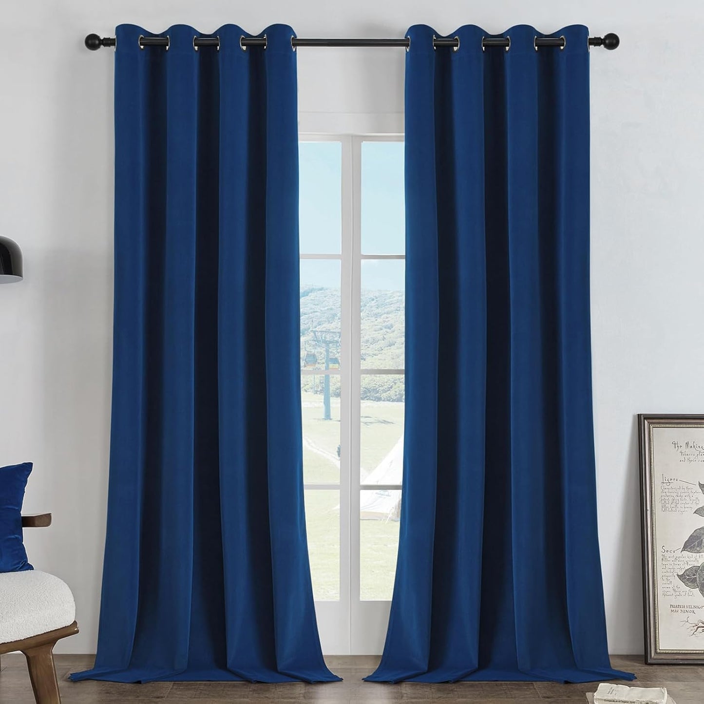 Joydeco Royal Blue 100% Blackout Curtains 120 Inch 2 Panels, Luxury Thermal Royal Blue Velvet Curtains for Bedroom Living Room, Soundproof Blackout Window Drapes, Grommet Top (52W x 120L)