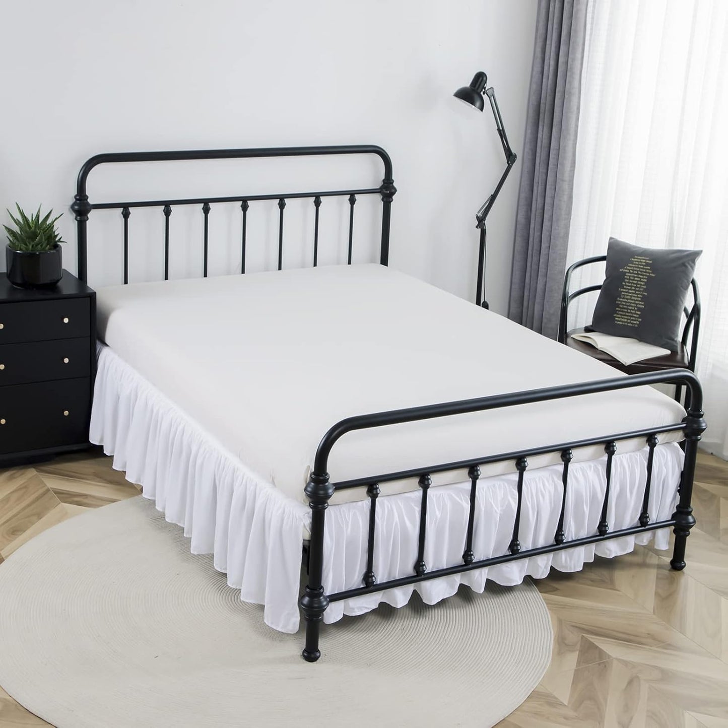 Bed Skirt Twin Size Ruffled Bed Skirt with Split Corners, 14 Inch Drop Dust Ruffle Bed Skirts with Platform, White