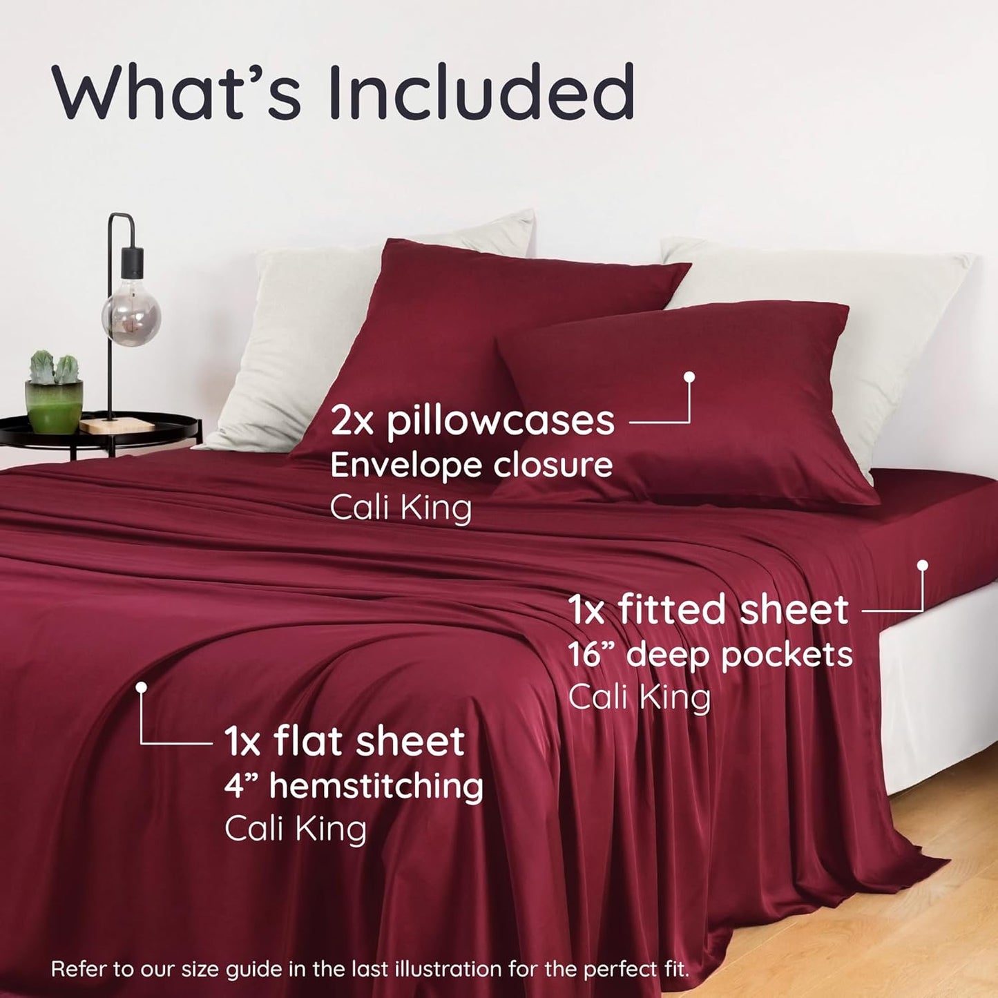 Bambaw 100% Viscose Derived from Bamboo Sheets California King Size Set – 4pcs Deep Pocket Cooling Sheets, Fits Up to 16'', Bedding for Night Sweats, Extra Soft Sheet Set (Burgundy)