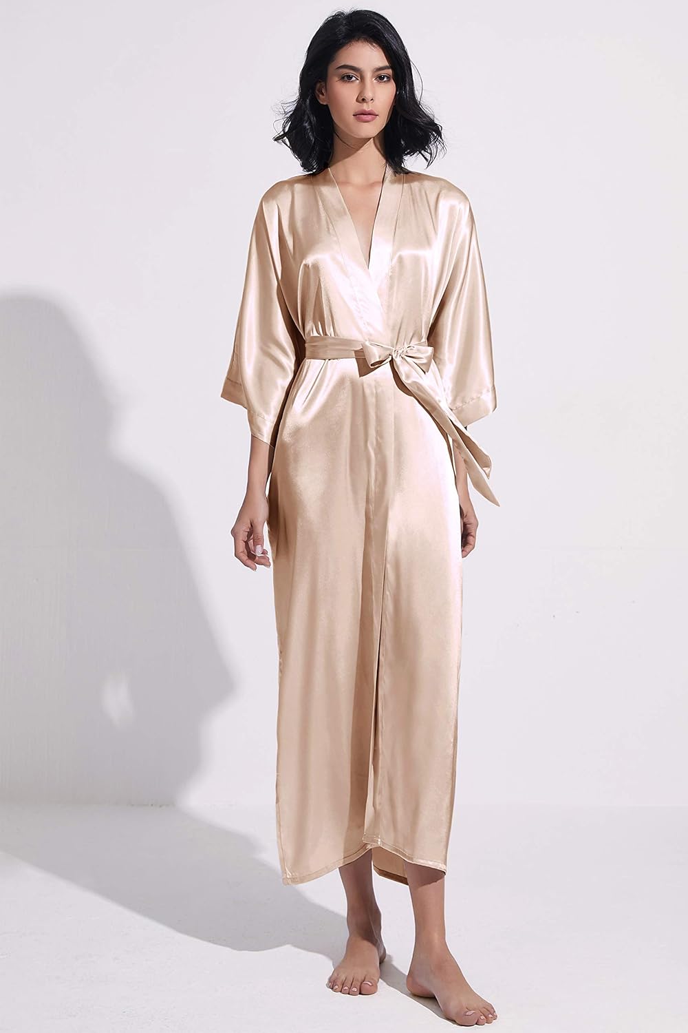 PRODESIGN Satin Kimono Robe Women Long Silky Kimono Bathrobe Sleepwear Wedding Bridesmaid Robe