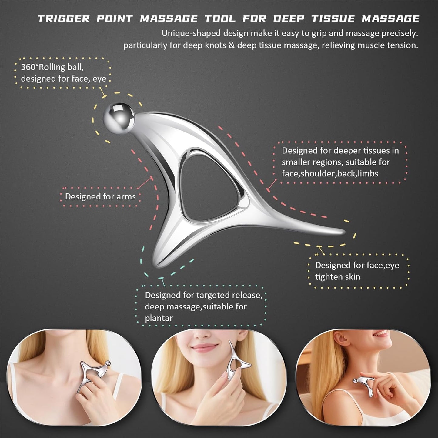 Stainless Steel Gua Sha Tools, 3 in 1 Muscle Scraper Tool, Metal Gua Sha Physical Therapy Equipment, Body Guasha, Myofascial Release,Scraping Tool Physical Therapy, Deep Tissue Massager for Knots