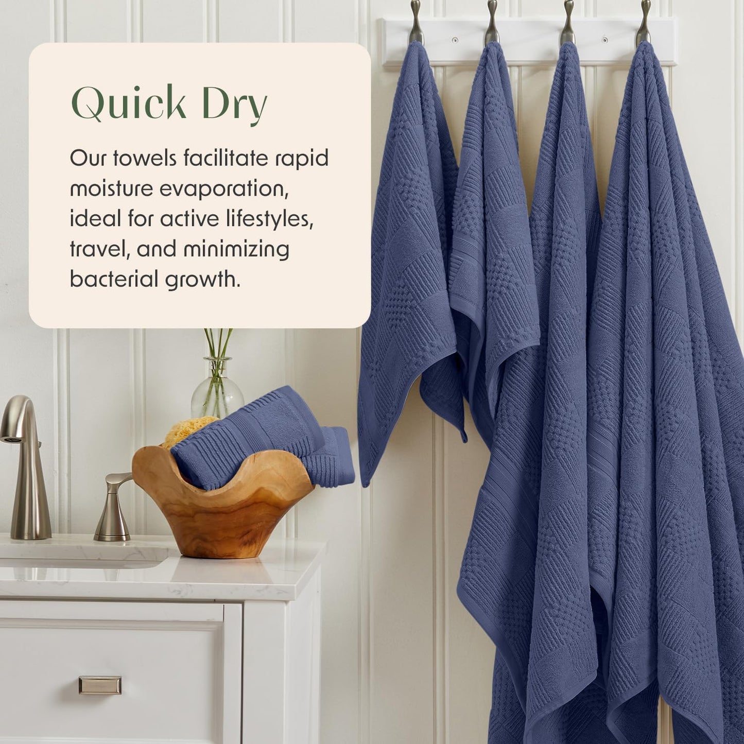 Springtree Home 100% Cotton Bathroom Towel Set | 6 Piece Set - Blue Towels | Geometric Textured Design | Absorbent & Quick-Dry | Oeko-TEX® Standard 100 Cotton | Myla Collection - Indigo