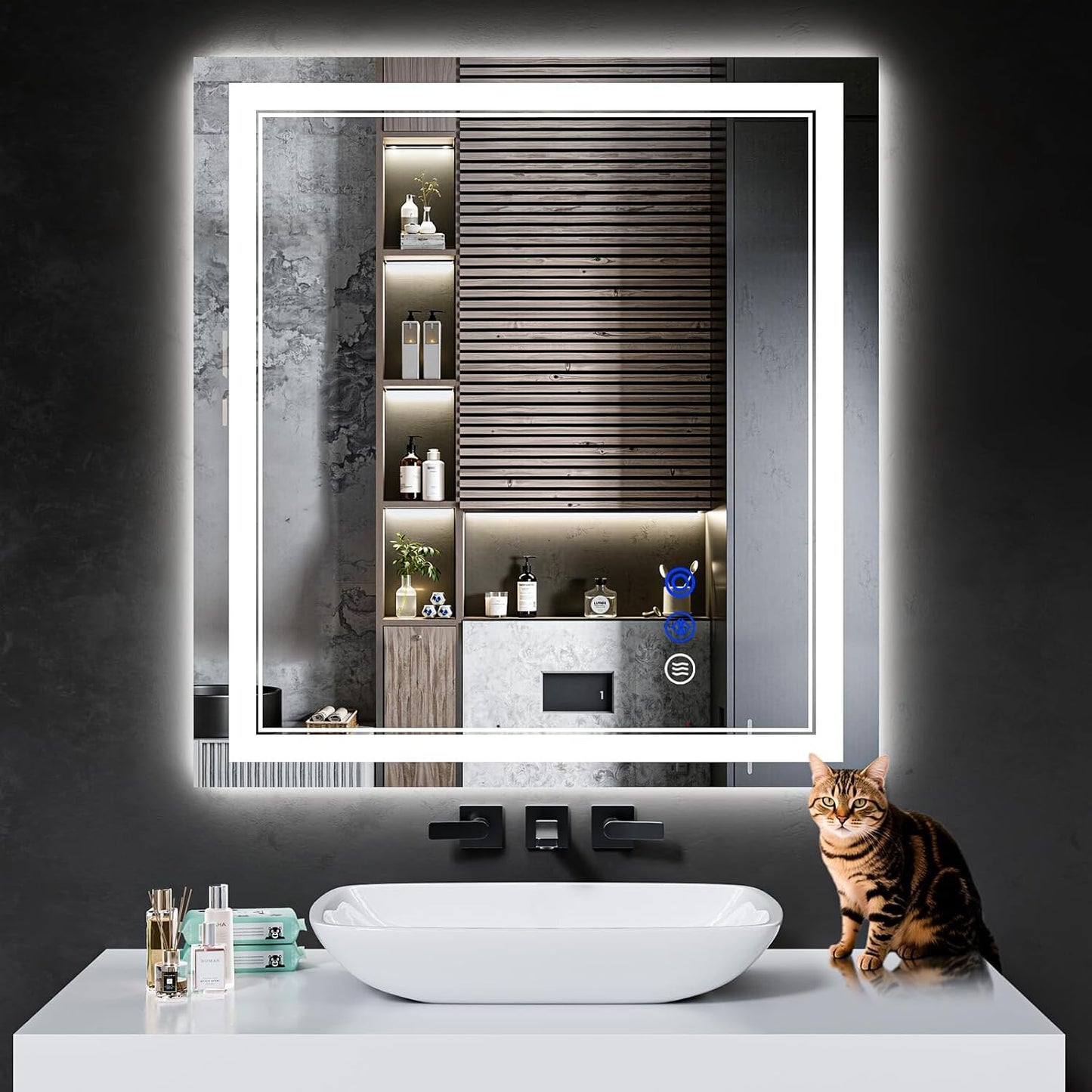 32"x30" LED Bathroom Mirror with Anti-Fog, Stepless Dimmable Lights, 3 Color Modes, Shatter-Proof Tempered Glass, Memory Function & Waterproof Design