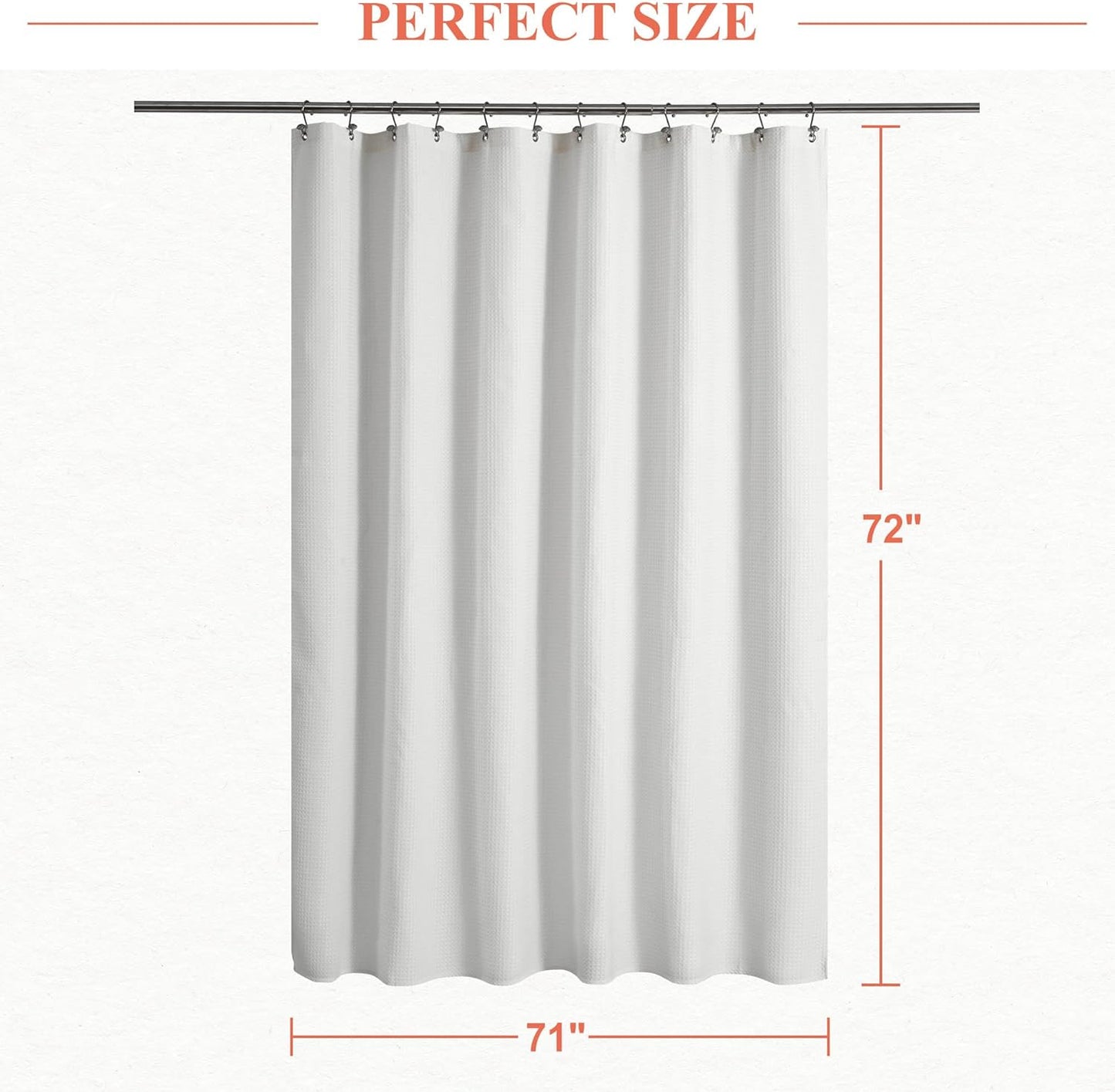 Barossa Design Waffle Weave White Shower Curtain Hotel Luxury Quality, Fabric Shower Curtains for Bathroom, Pique Pattern Cloth, Water Repellent and Machine Washable, Standard Size 71" x 72"