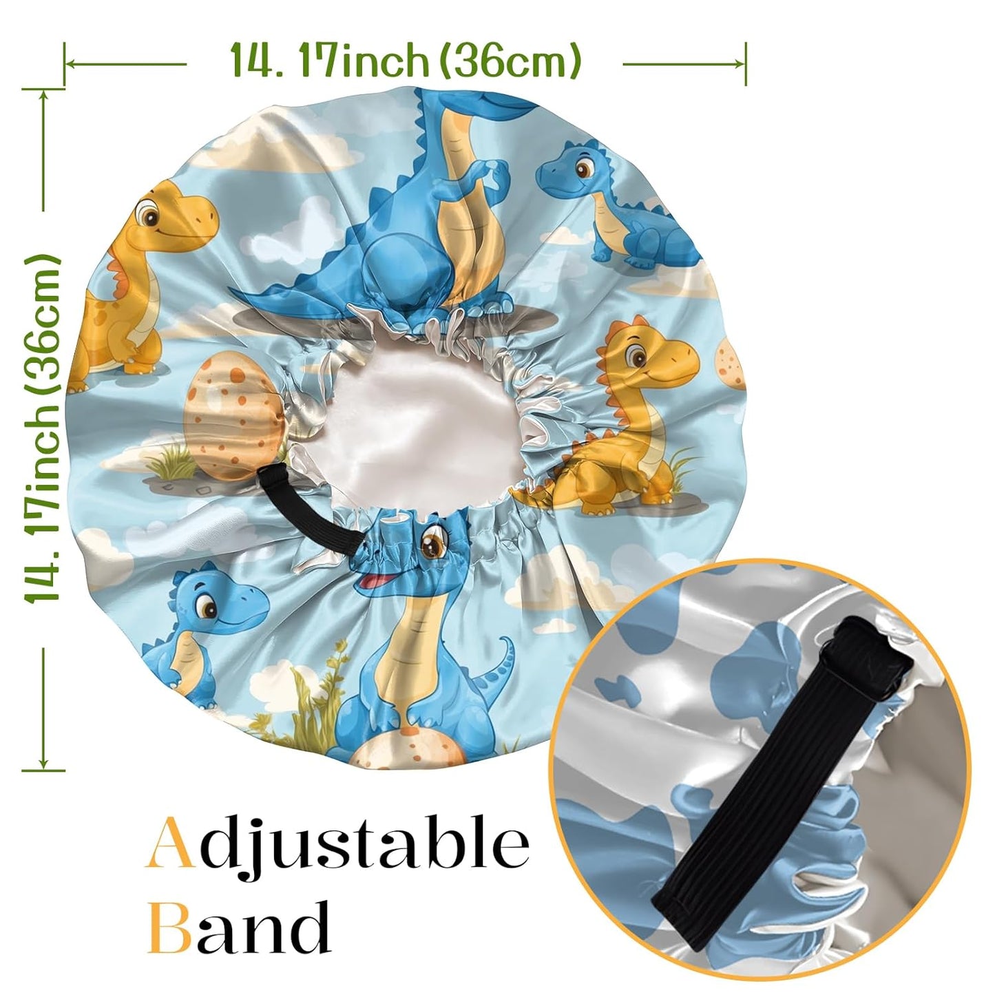 2 PCS Bonnets for Women Girls Satin Hair Bonnet Silk Adjustable Elastic Double Layer Hair Wrap Sleep Cap Comfort Cute-Dinosaur Cow