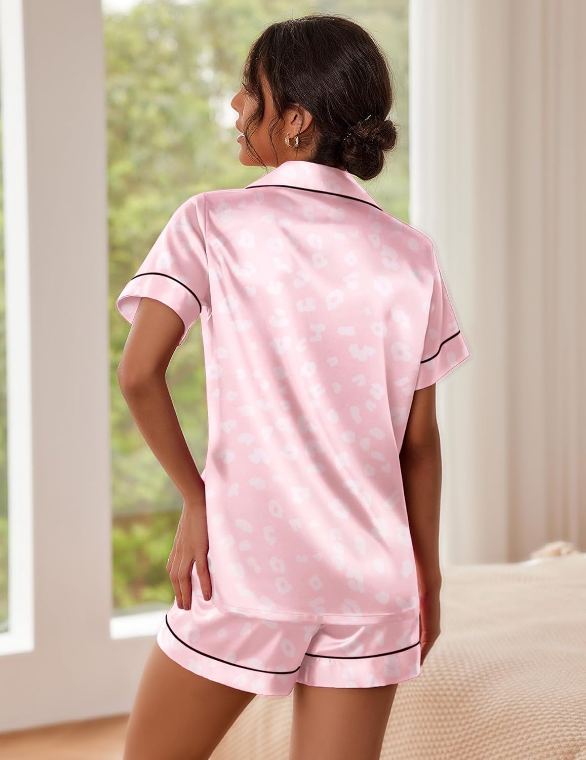 Ekouaer Pajamas for Women Set Silk Satin Pjs Shorts Sleepwear 2 Piece Loungewear S-XXL
