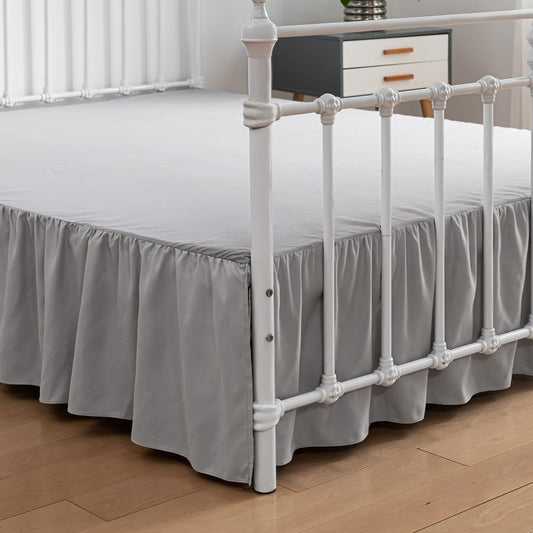 Bed Skirt Full Size Ruffled Bed Skirt with Split Corners, 18 Inch Drop Dust Ruffle Bed Skirt with Platform, Light Gray (Full - 18" Drop)