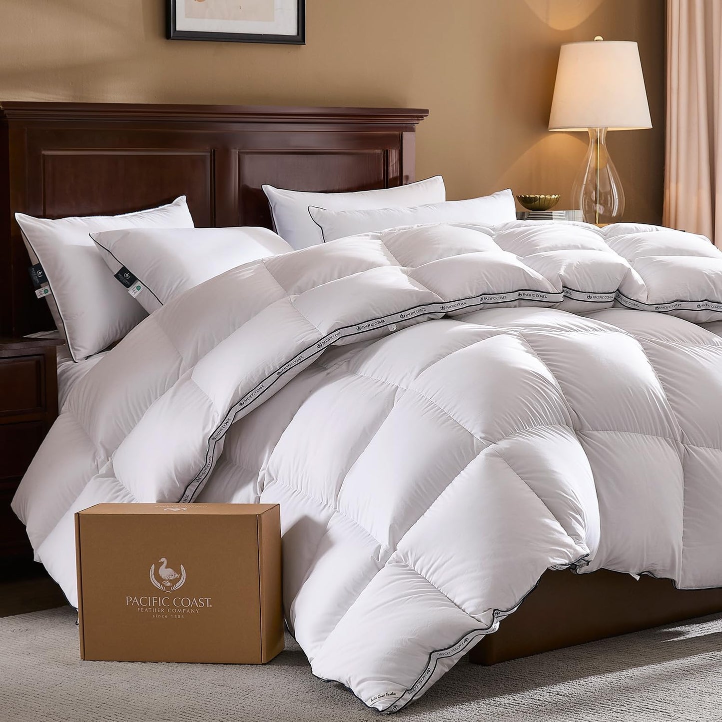 Pacific Coast Goose Feather Down Fiber Comforters Queen Size, Heavyweight Thickened Winter Duvet Insert, Ultra-Soft, Fluffy, Breathable, Hotel Luxury Bedding Comforters, 8 Tabs, 90"x90"