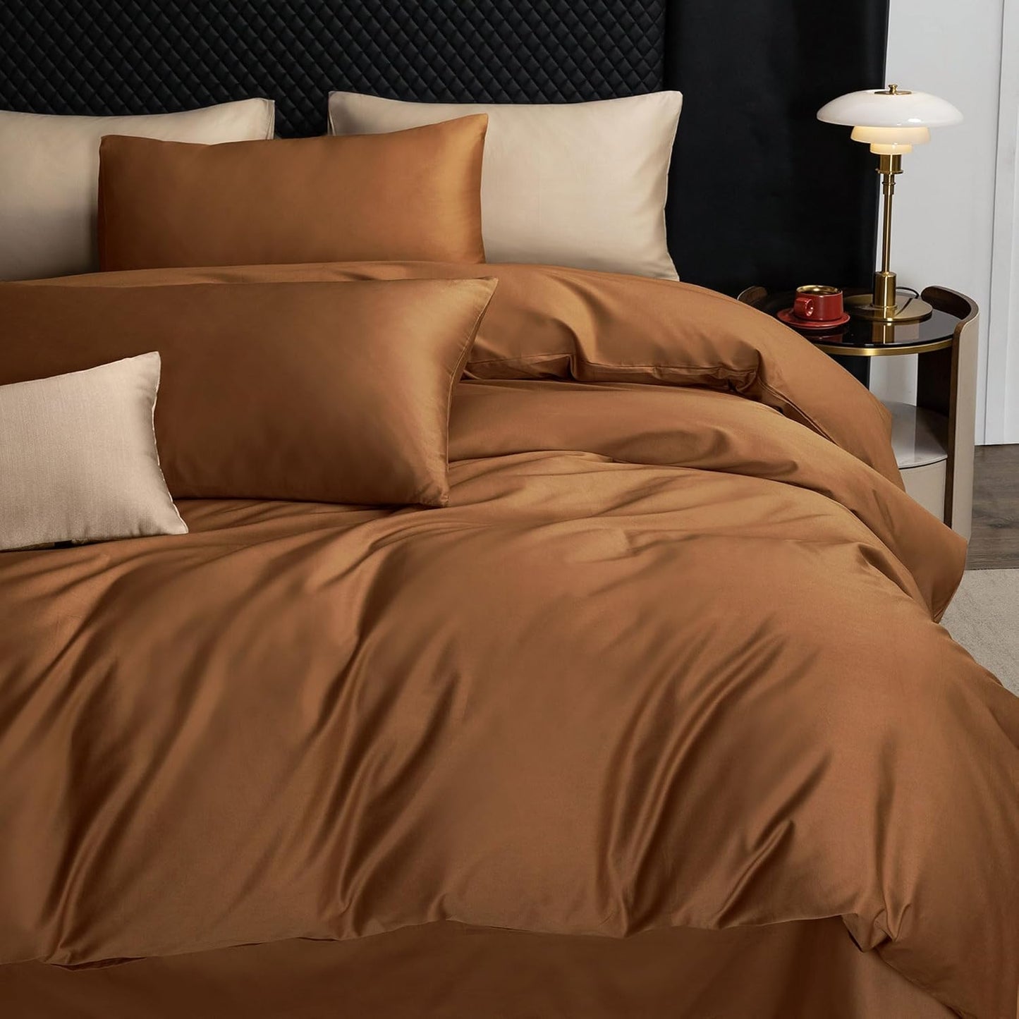 MooMee Duvet Cover Set 100% Extra Long Staple Cotton 600 Thread Count Silky Sateen Smooth Luxury Soft Breathable Durable Hotel Quality Bedding, 3 Pieces (Dark Orange, Queen 90"x90")