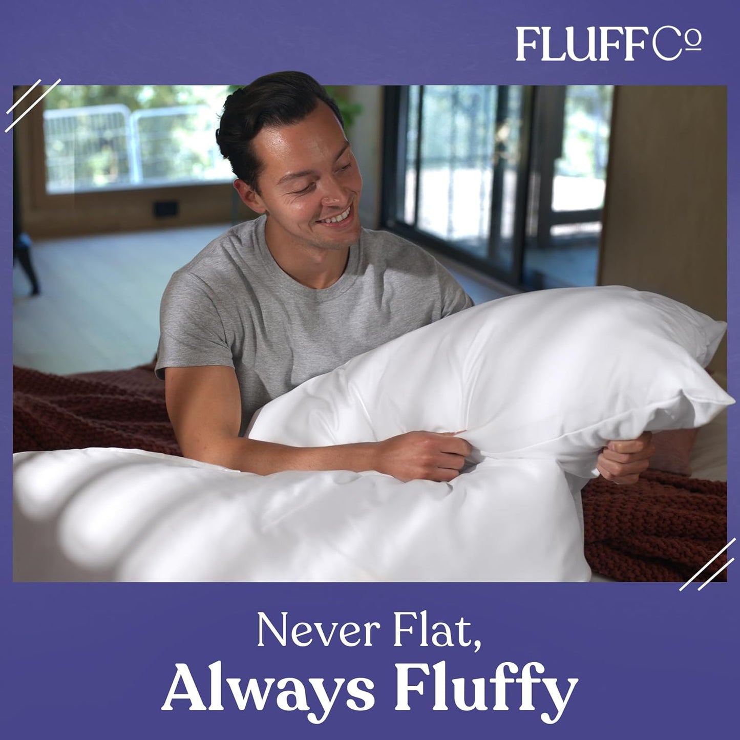 FluffCo Down Alternative Pillows Standard/Queen Size Set of 2 - Queen Bed Pillows for Sleeping - Made in USA - Cooling Surface and Machine Washable for Side, Back, and Stomach Sleepers - Gift for Home
