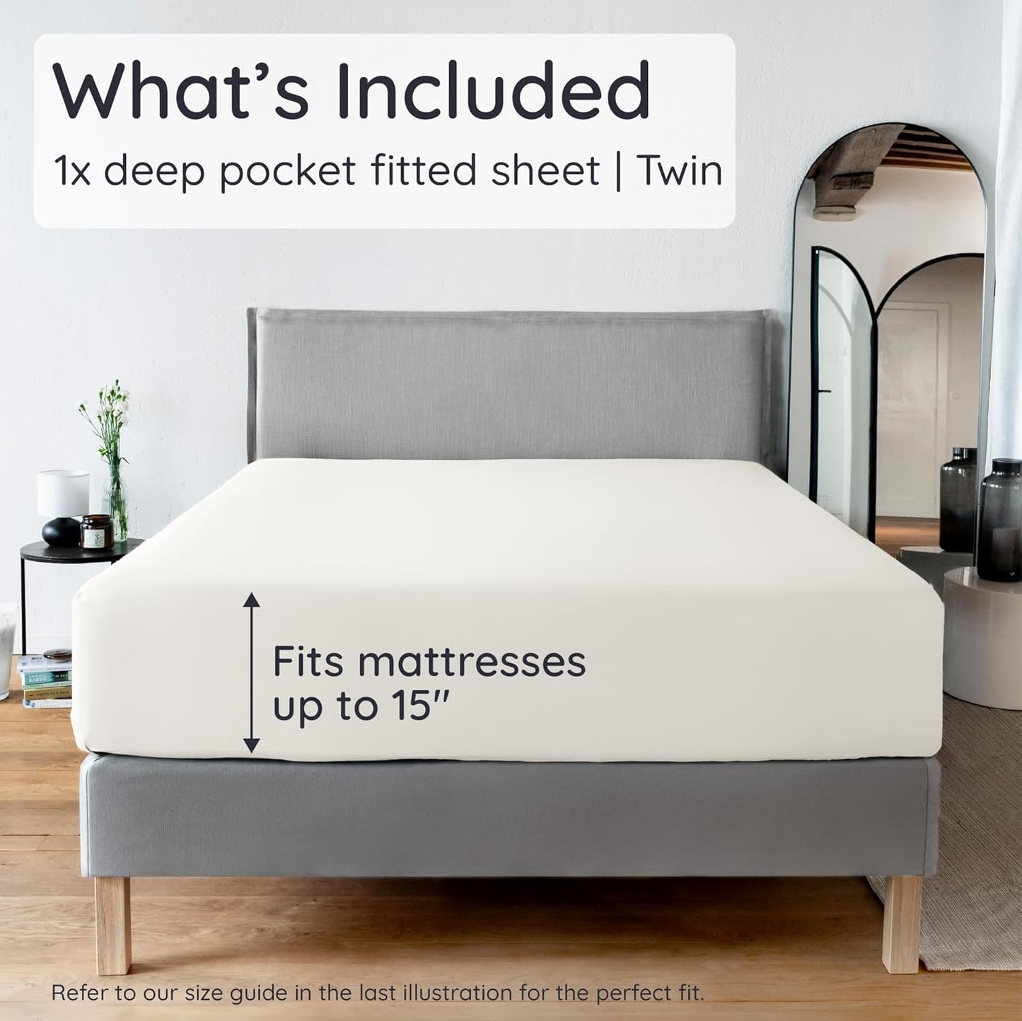 Bambaw 100% Viscose Derived from Bamboo Sheets Twin Size, Cooling Fitted Sheet Only, Twin Size Fitted Sheets Only, 15’’ Deep Pocket Cream Fitted Sheet with Straps, Twin Bed Fitted Sheet Only (Ivory)