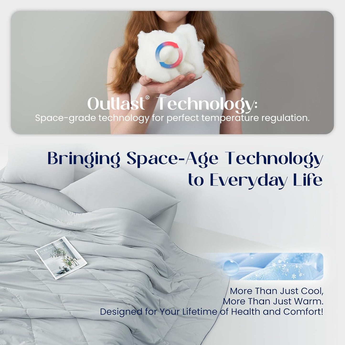 Dream Valley® Outlast® Deepsleep Cooling Comforter, Twin Size, NASA-Grade Space Technology Cooling Blanket for Hot Sleepers Night Sweats, Q-Max > 0.45 Aerocool™ Breathable, Lavender Fog, 68"x90"