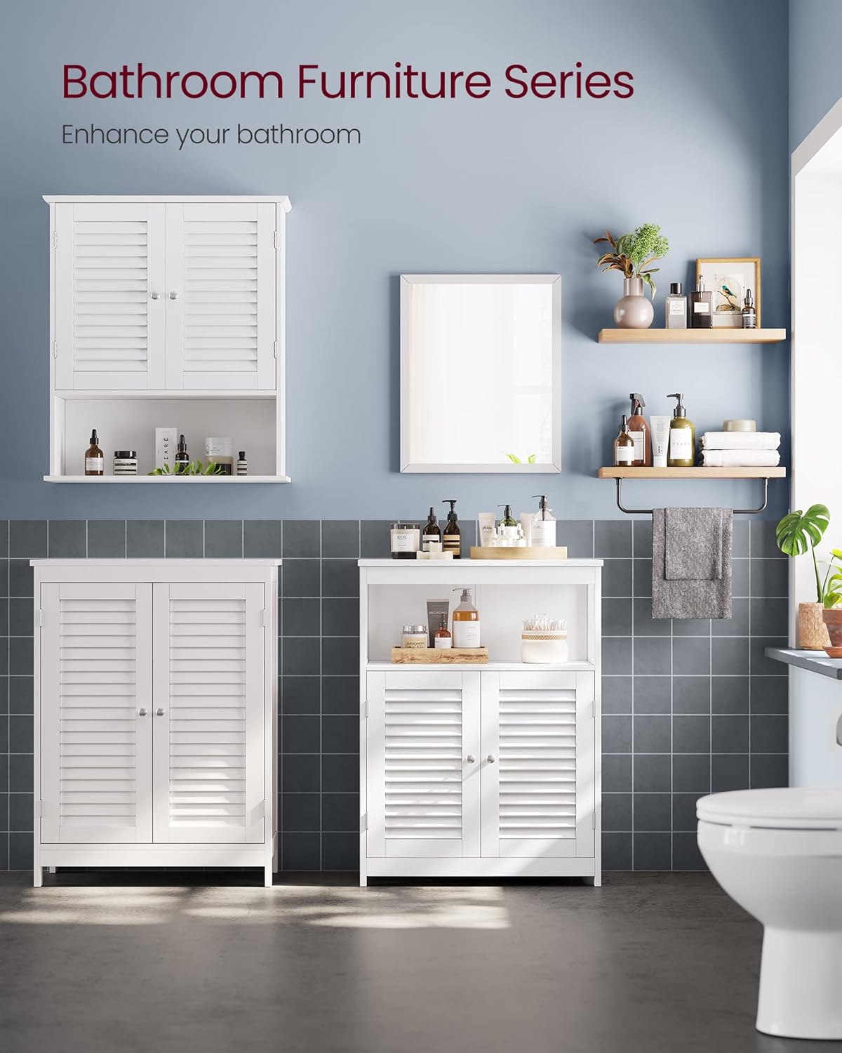 VASAGLE Floor Storage Cabinet, Freestanding Storage Unit with Double Shutter Doors and Adjustable Shelf, for Living room, Bathroom, Entryway, Kitchen, White UBBC40WT