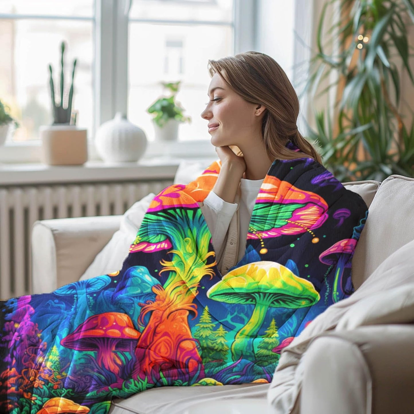 Mushroom Throw Blanket, Mushroom Gifts for Women and Men, Lightweight Fleece Home Decor, 60"×80", Machine Washable, No-Pilling