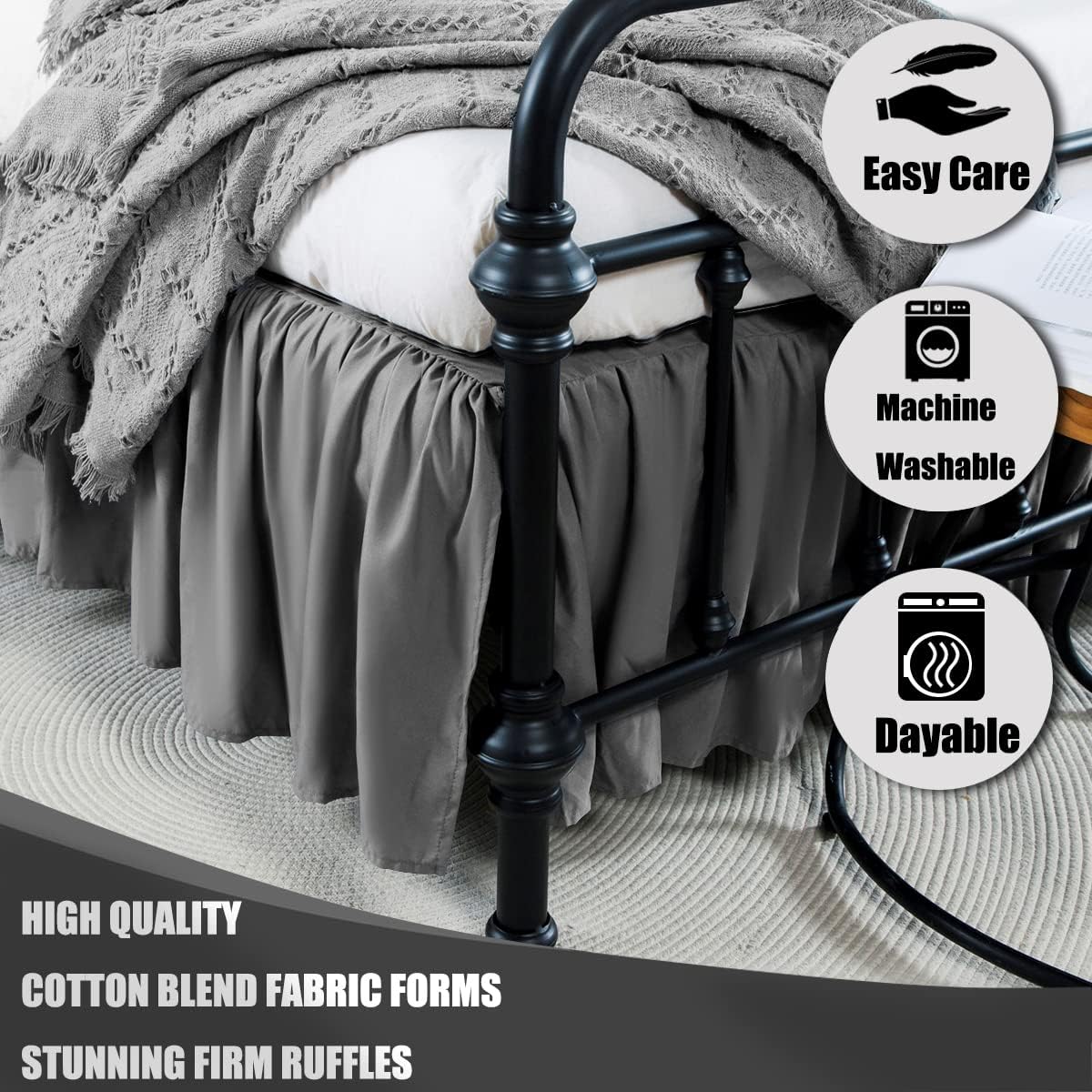 TSUTOMI Bed Skirt King Size Ruffled Bed Skirt with Split Corners, 14 Inch Drop Dust Ruffle Bed Skirts with Platform, Gathered Style, 100% Microfiber, Grey