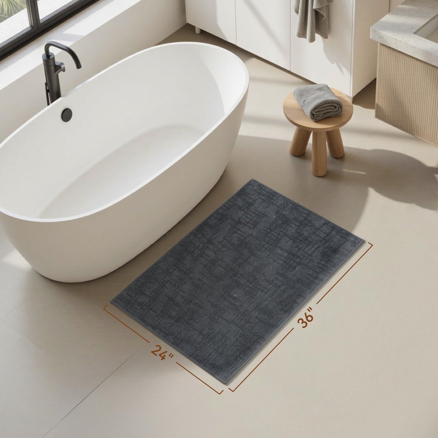 AMOAMI Bath Mat Non Slip Super Absorbent Quick Dry Bath Mats for Bathroom Floor Rubber Backing Washable Bathroom Rugs Modern Woven Jacquard Mat, Beside Tub Bath Rugs, 24" x 36", Darkgrey