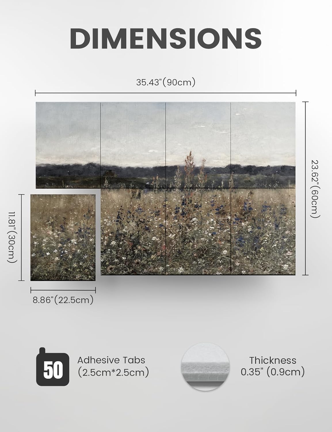 Wall Art Acoustic Panels,35''X24''Soundproof Wall Panels-8-Pack with 50 Adhesive Tabs, Decorative Sound Absorbing Panels for Living Room and Recording Studio, Offices-Champ Fleuri