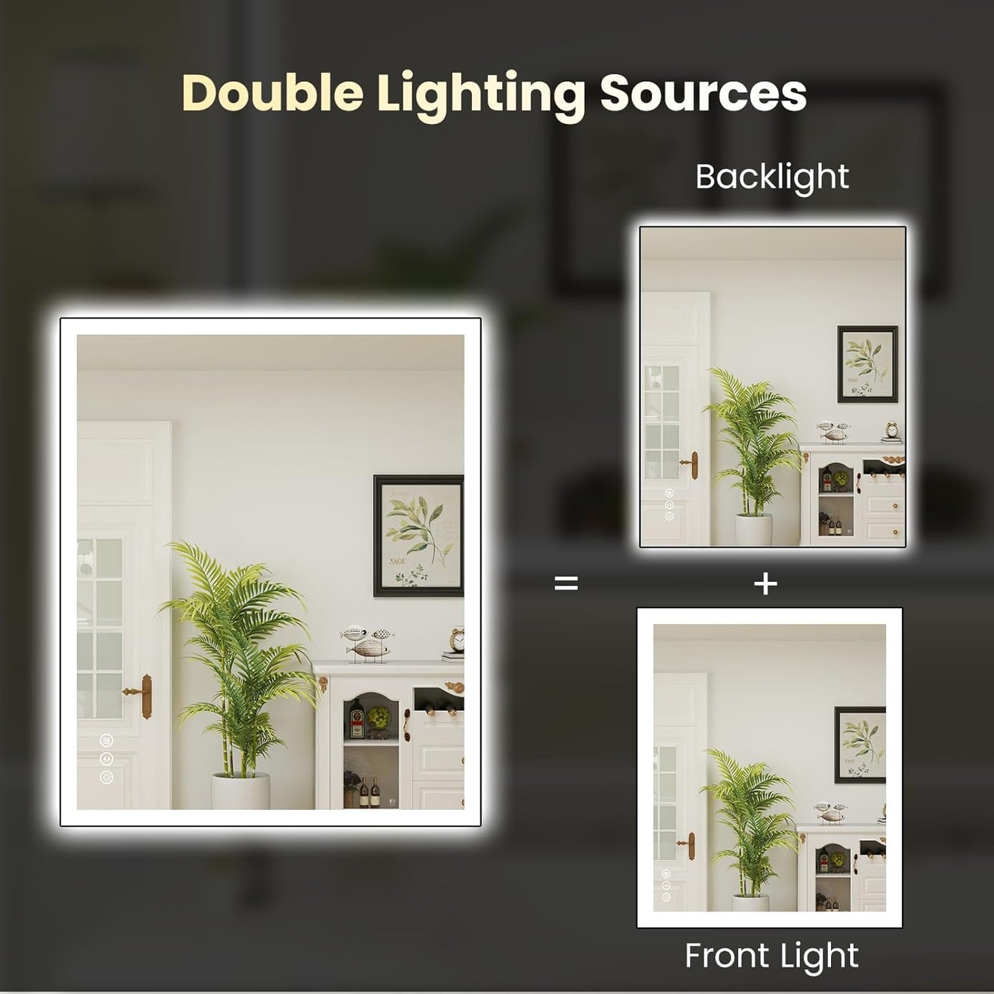 WTTY 30"X36" LED Bathroom Mirror with Black Frame, Bathroom Vanity Mirror with Lights for Wall, Front Light and Backlit, Anti-Fog, Dimmable, 3 Colors, Shatterproof, Memory, Horizontal/Vertical