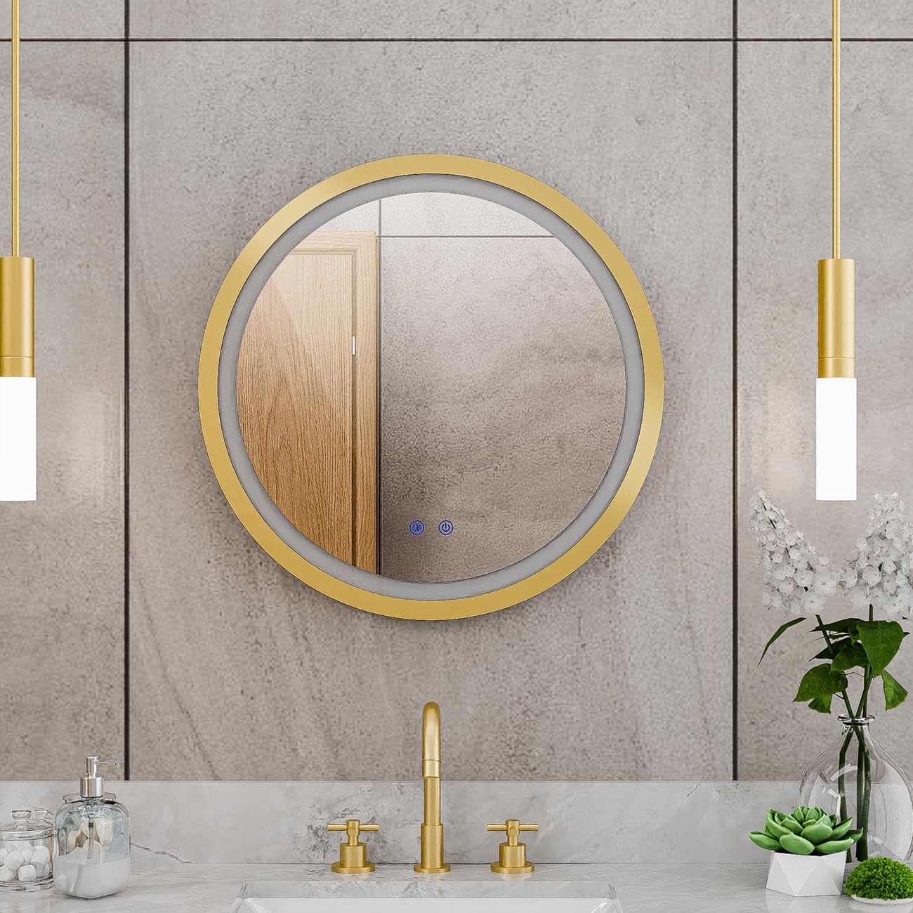 DreamLine Brilliance 24 in. H x 24 in. W Circular Light-up Mirror, Brushed Brass