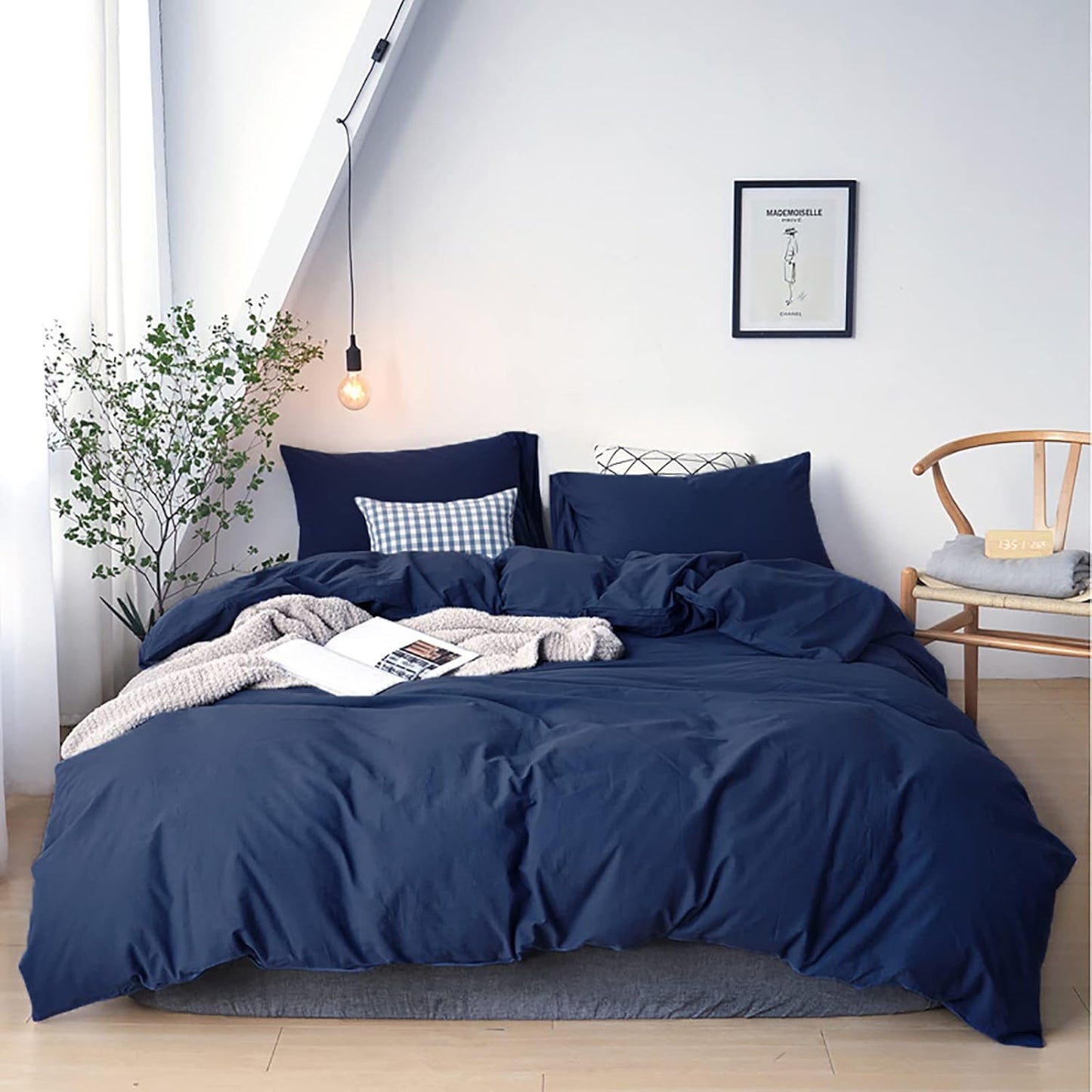 Cottonight Navy Blue Comforter Set California King Men Navy Bedding Set Dark Blue Comforter Set Breathable Soft Quilts Blanket Bedding Comforter Sets for Women Men Cal King Bed