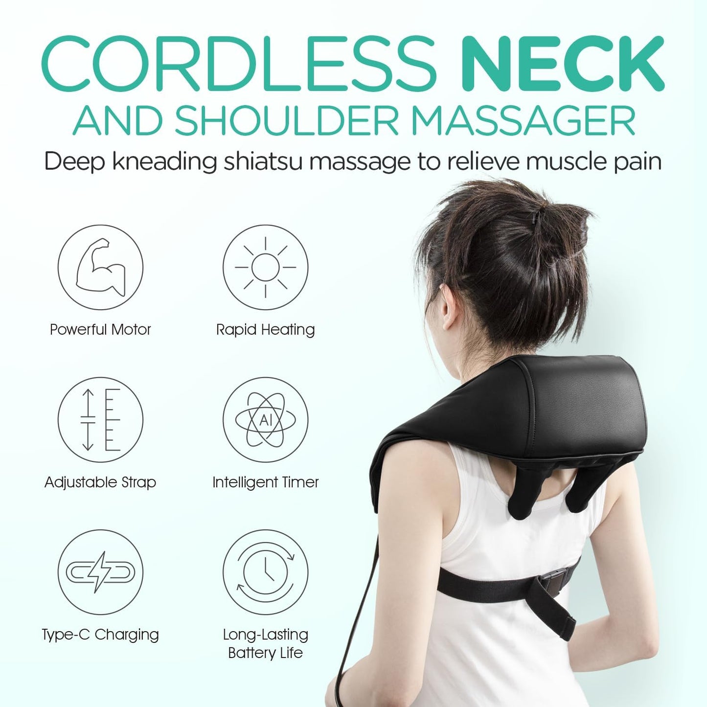 VOYOR-HEALTH Neck Massager with Heat, Electric Shiatsu Shoulder Massager for Pain Relief, Cordless Deep Tissue 4D Kneading Massage for Neck, Traps, Back and Leg, Gifts for Men Women Dad Mom PJ101