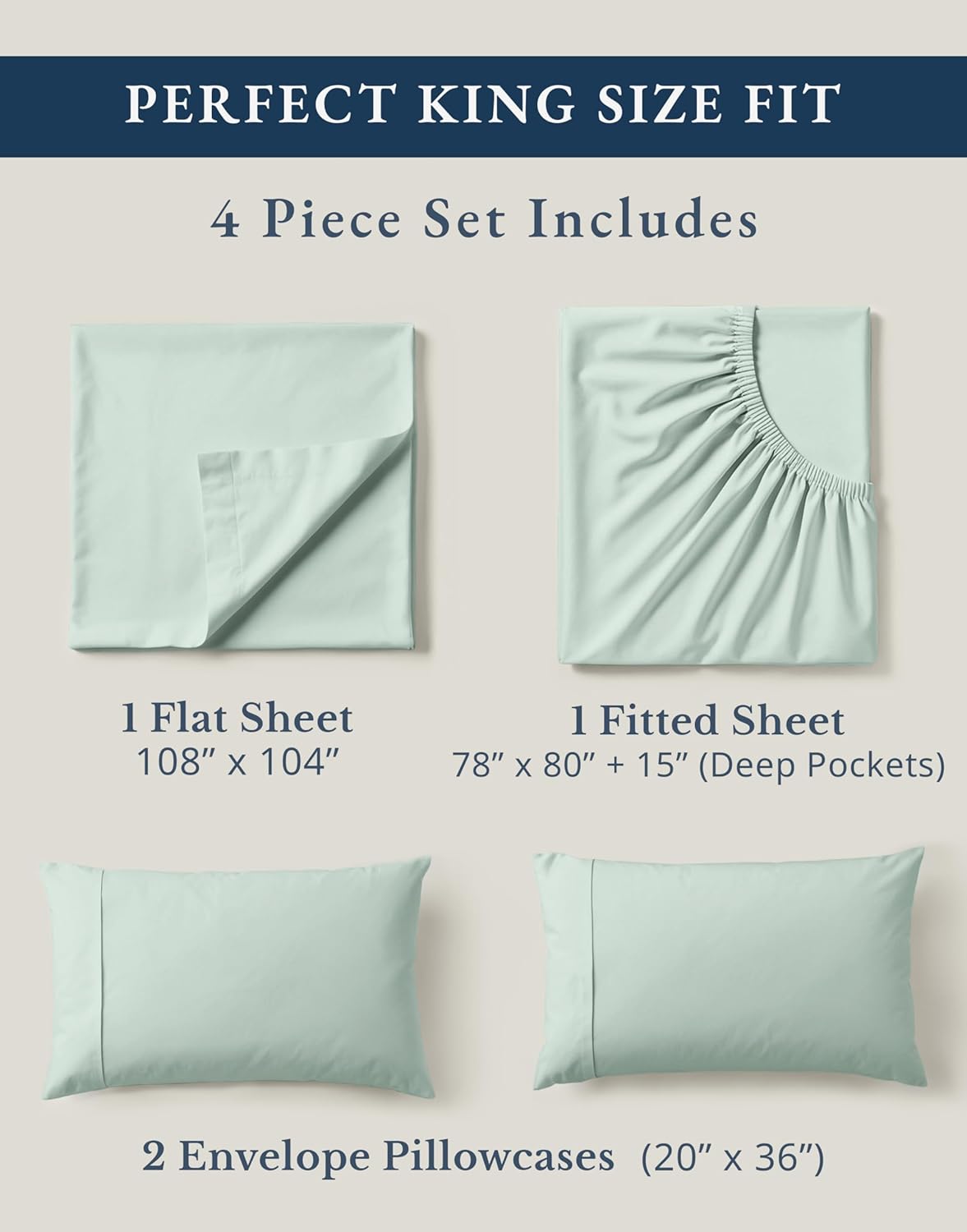 LANE LINEN 100% Organic Cotton Sheets King Size, 15" Deep Pocket Fully Elasticized Soft & Comfy Percale Bedding, Eco Friendly Naturally Temperature Regulating Cotton Sheets King- Cool Blue