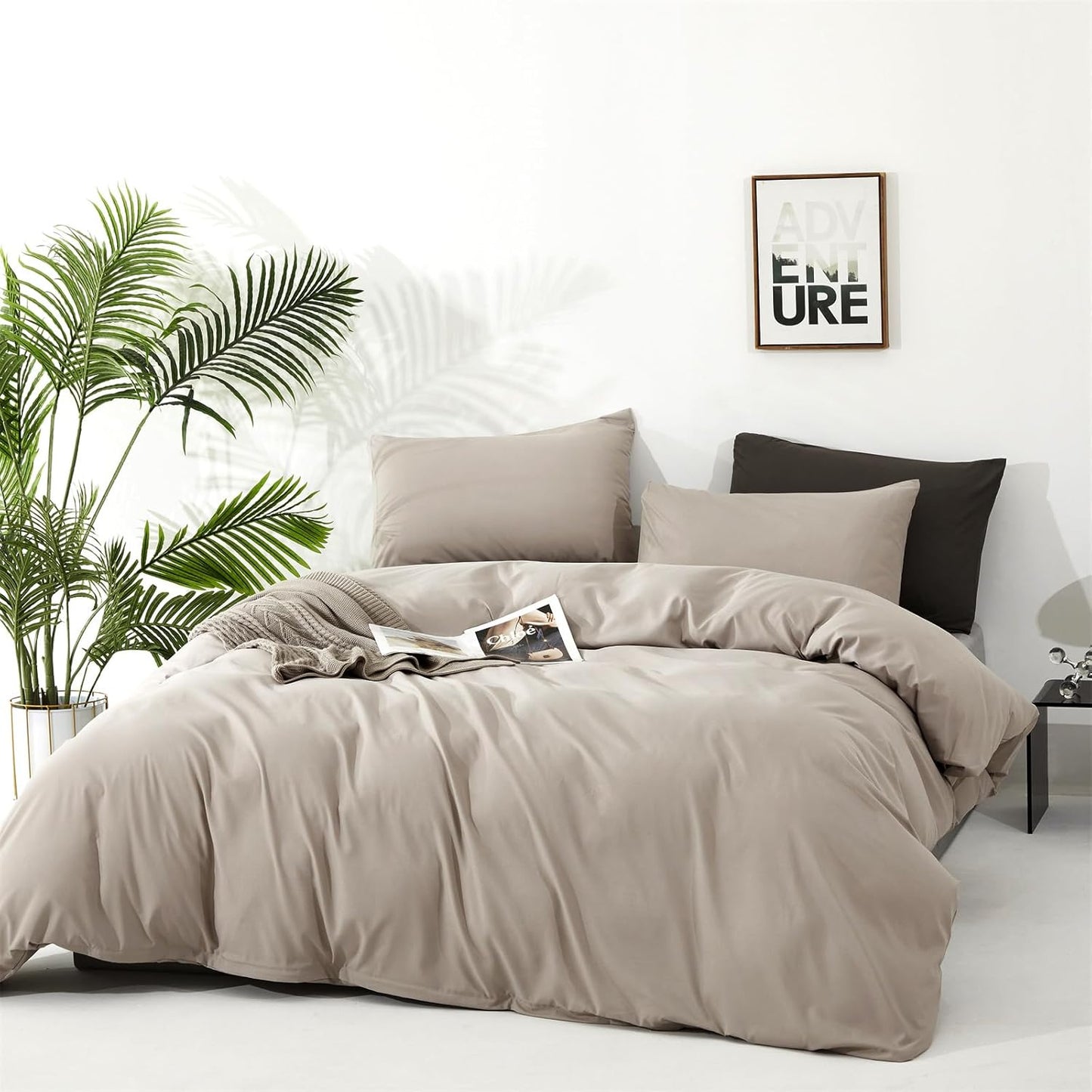 Cottonight Beige Comforter Set California King Cream Khaki Bedding Comforter Set Cal King Solid Light Champagne Blanket Quilts Modern Soft Breathable Taupe 3 Piece Light Khaki Bedding Set