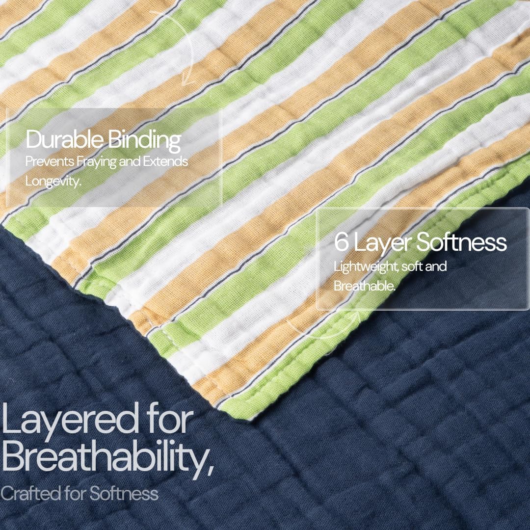 Salt Earth 100% Cotton Muslin Throw Blanket, Gauze Blanket 50"X60" Throw 6 Layered for Couch, Bed, Living Room, Home,Lightweight & All Season Blankets & Throws, Skin Friendly (Dress Blue/Print)