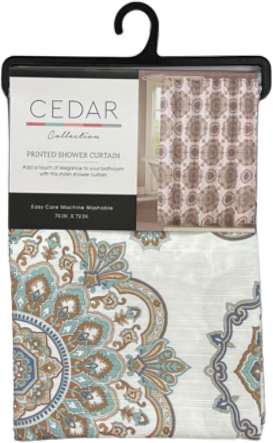 Serafina Home Hotel Quality Fabric Bathroom Shower Curtain: Floral Damask - Blue, Green, Brown, Taupe and Creme (72 x 70 inches)