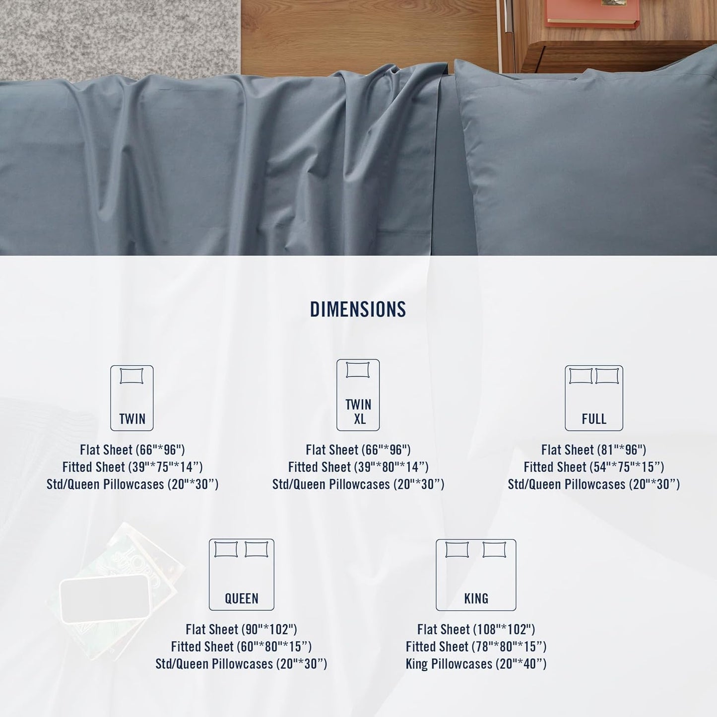 IZOD 100% Egyptian Cotton Sheets Set King Size, Cotton Percale Crisp Sheet Set 4Pc, Lightweight & Deep Pocket fits Upto 17", Long-Staple Soft Combed, Hotel Style Luxury Bedding Sheet - Blue Slate