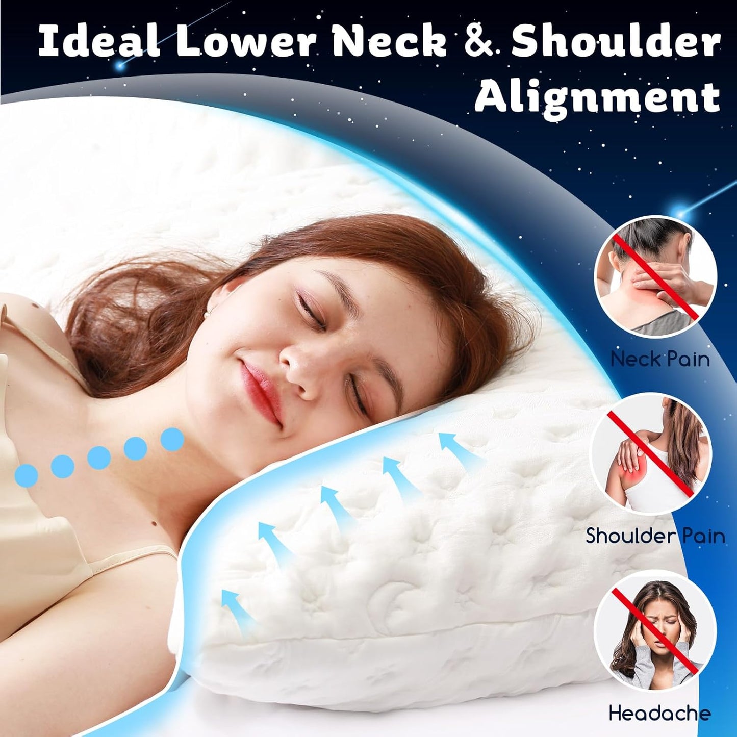 Cooling Side Sleeper Pillow for Adults, Firm Bed Pillow for Side Sleepers Neck and Shoulder Pain, Luxury Shredded Memory Foam Pillow Set of 1- Adjustable King Size- Washable Cover Original White