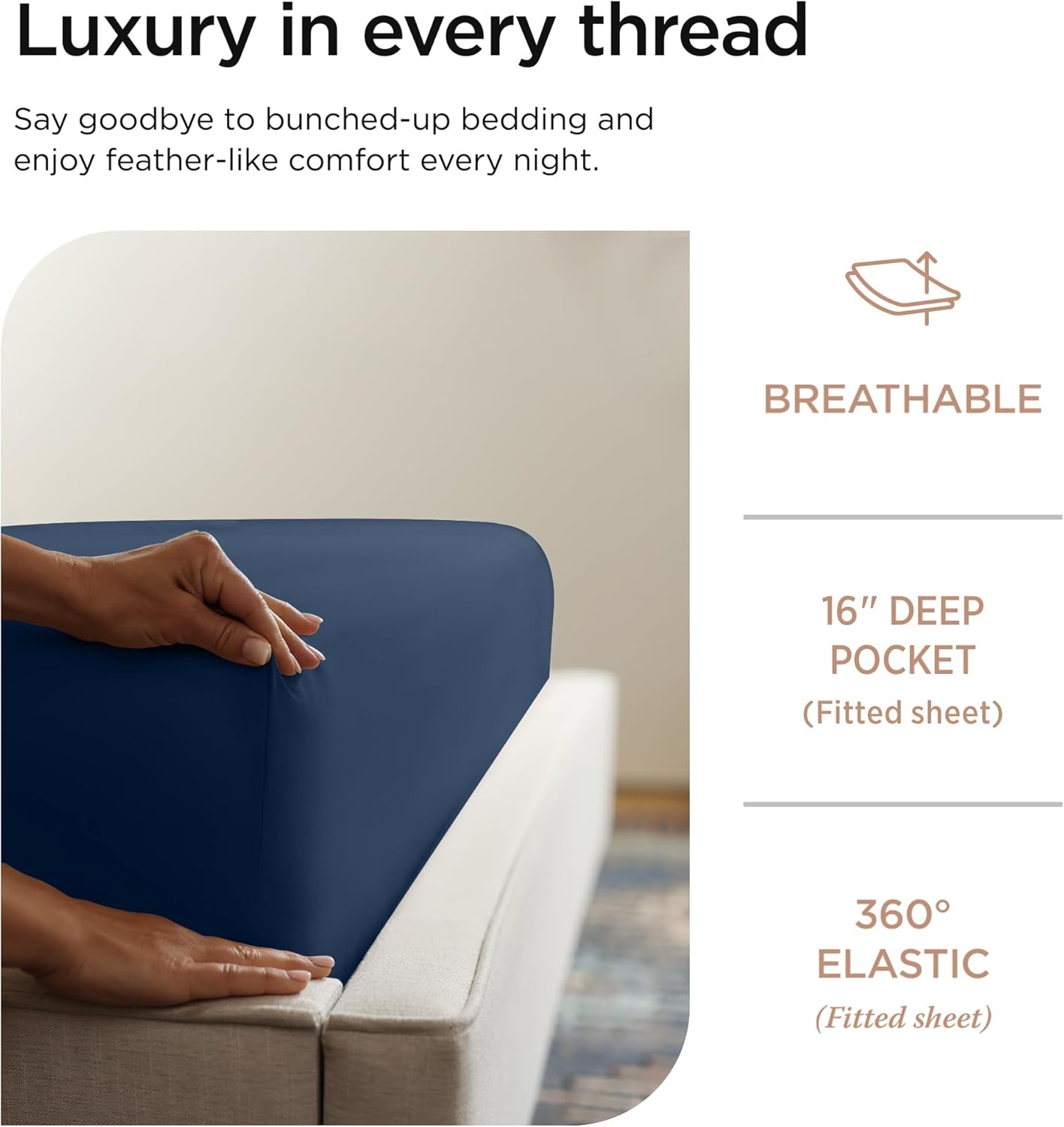 Threadmill 100% Cotton Sheets for Queen Size Bed - 600 Thread Count Queen Bed Sheets Set with 16” Deep Pocket - Sateen Weave 4-Piece Bedding Set with Cooling Effect, Folkstone Blue