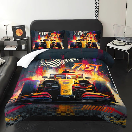 F1 Race Car Comforter Set Full for Boys，Boys Full Size Bedding Set Race Car，with 1 Comforter with 2 Pillow Case，F1 Race Car Themed Bedroom Decor