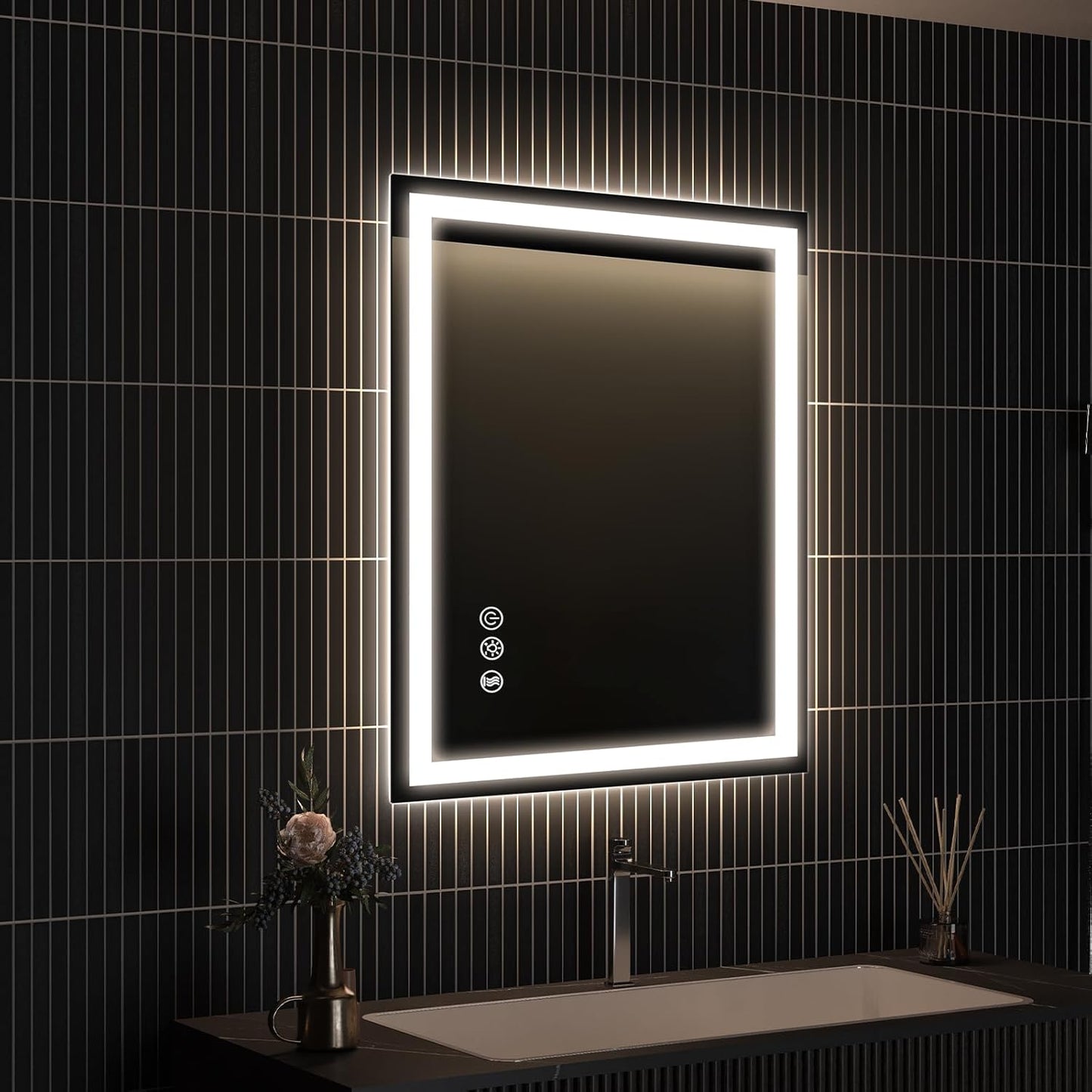 APRILSOUL 20x28 Inch LED Bathroom Mirror with Front and Backlit, Makeup Mirror with 3 Color Lights, Memory Function, Anti-Fog and Dimmable Light (Horizontal/Vertical)