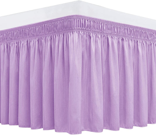 Biscaynebay Wrap Around Bed Skirts with Adjustable Belts for Full & Full XL Beds 15" Drop, Violet Elastic Dust Ruffles Silky Luxrious Fabric Machine Washable
