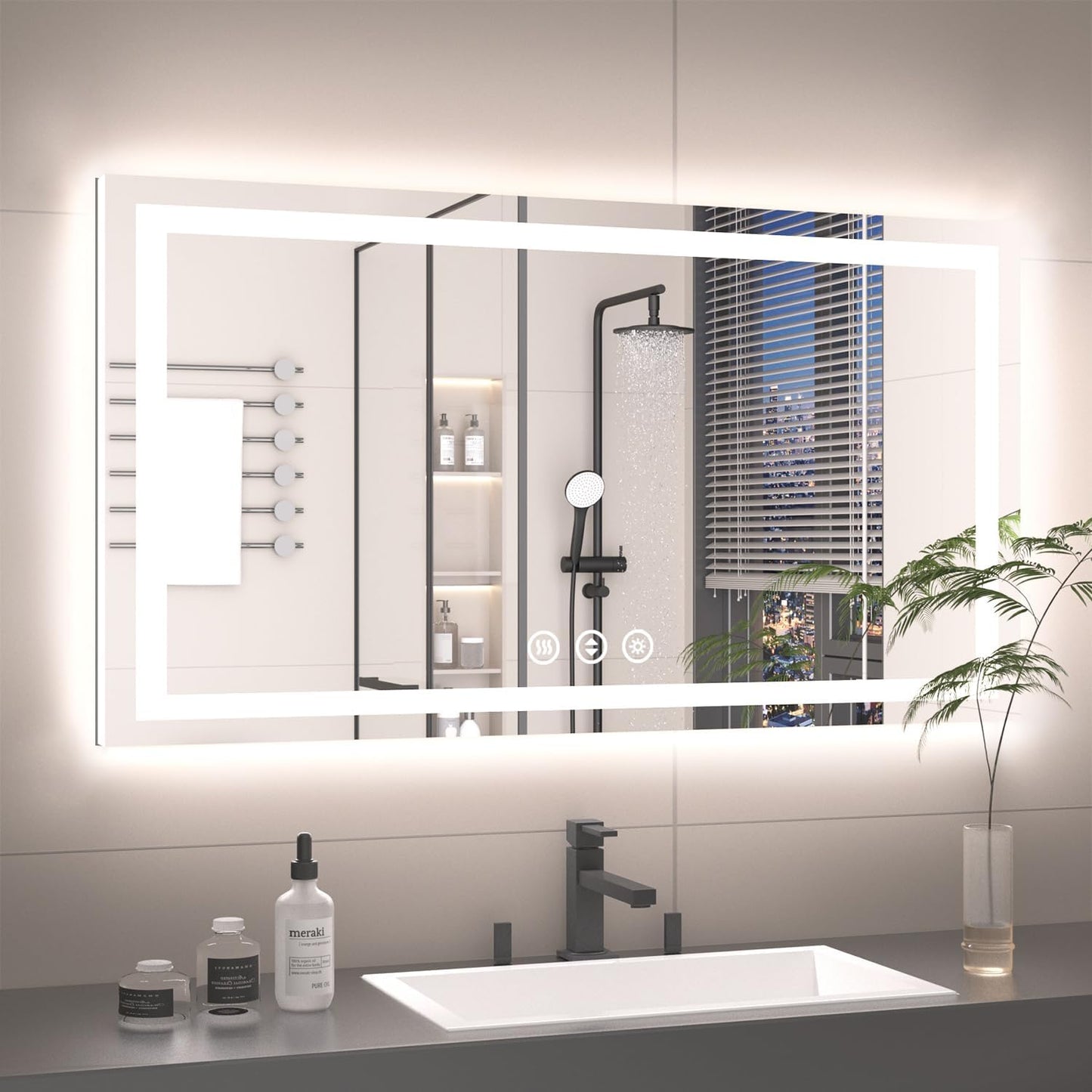 55X30 LED Bathroom Mirror with Lights, Anti-Fog, Backlit + Front Lit, Lighted Bathroom Vanity Mirror for Wall, Memory Function, Dimmable, Tempered Glass, Shatter-Proof, ETL Listed